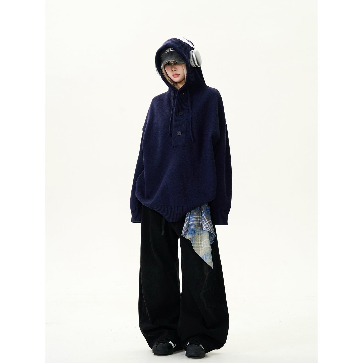 Unisex Half Cardigan Button-Down Hooded Sweater