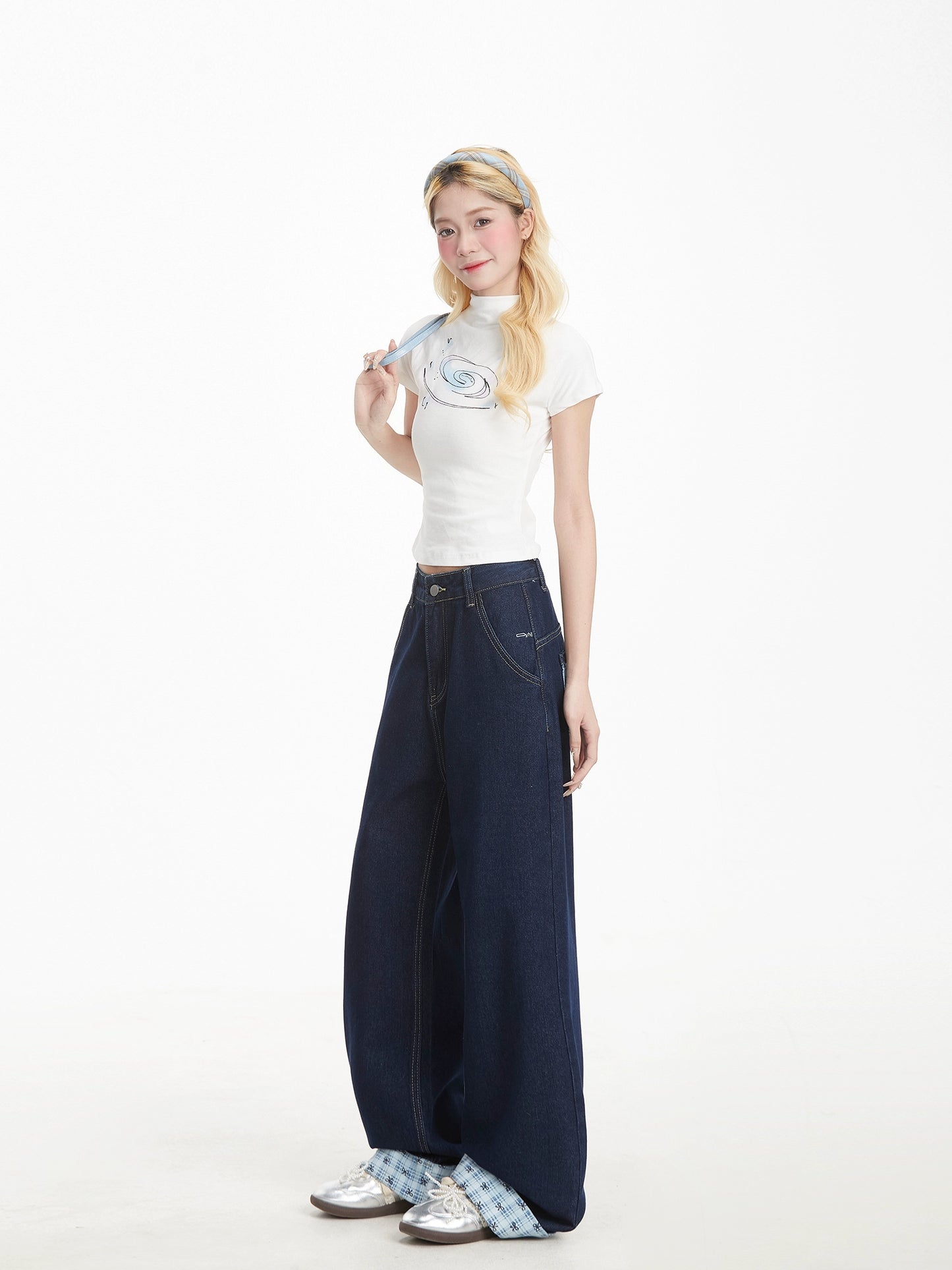 High Street Plaid Patchwork Jeans