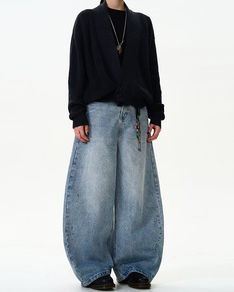 Wide-Leg Baggy Washed Blue Jeans