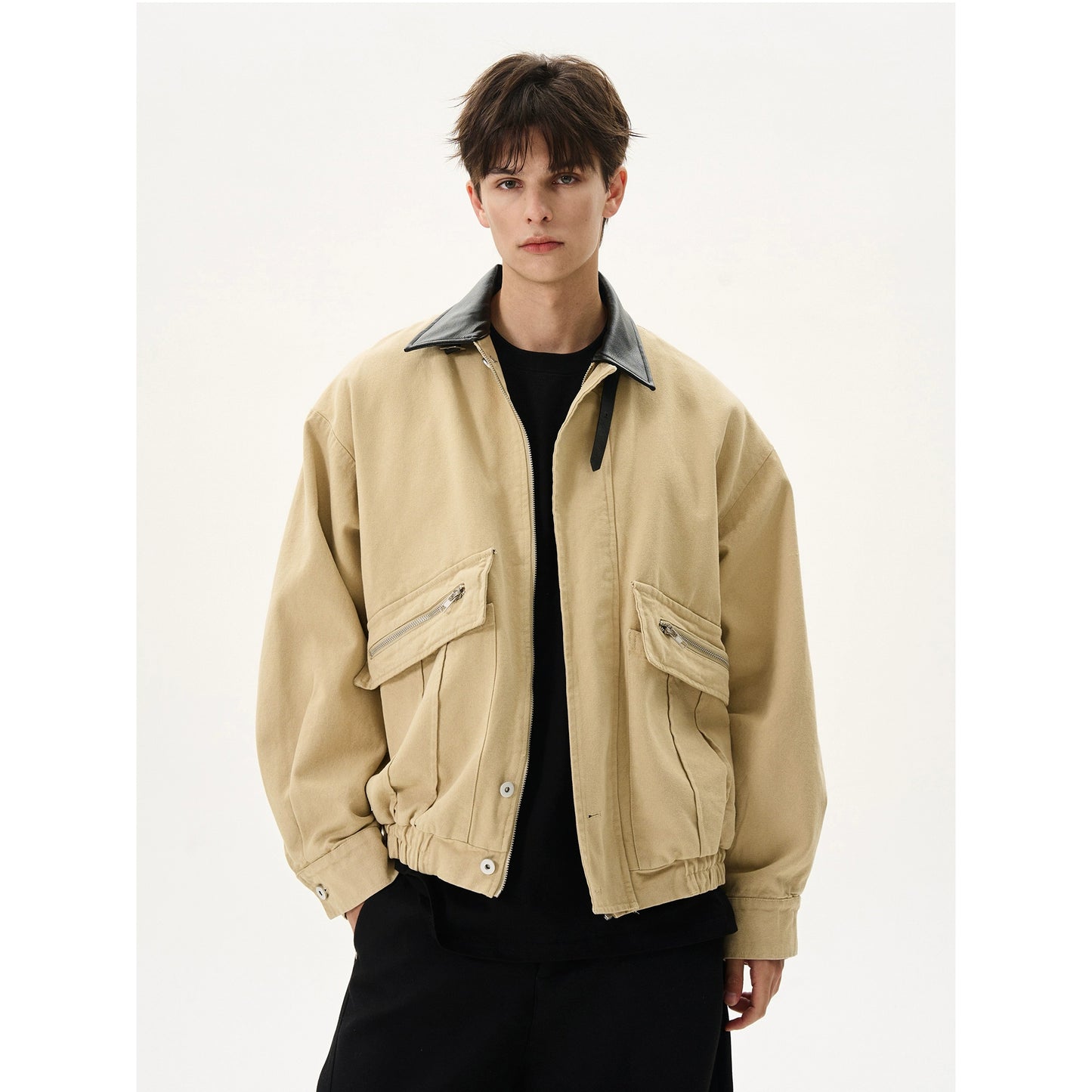 Cargo Bath Leather Collar Boxy Jacket