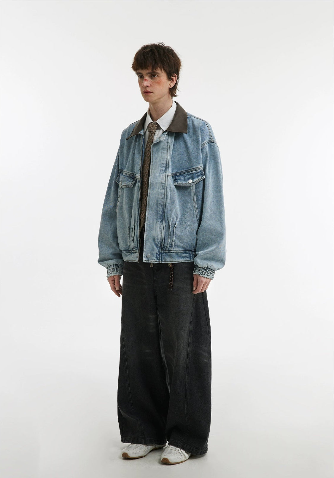 Denim Sillouete Washed Black Lapel Jacket