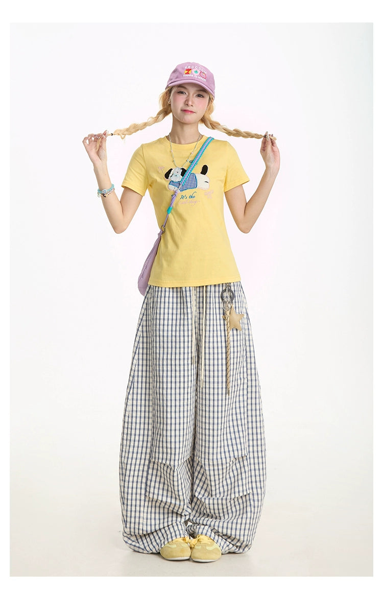 Star Charm Plaid Straight Casual Pants