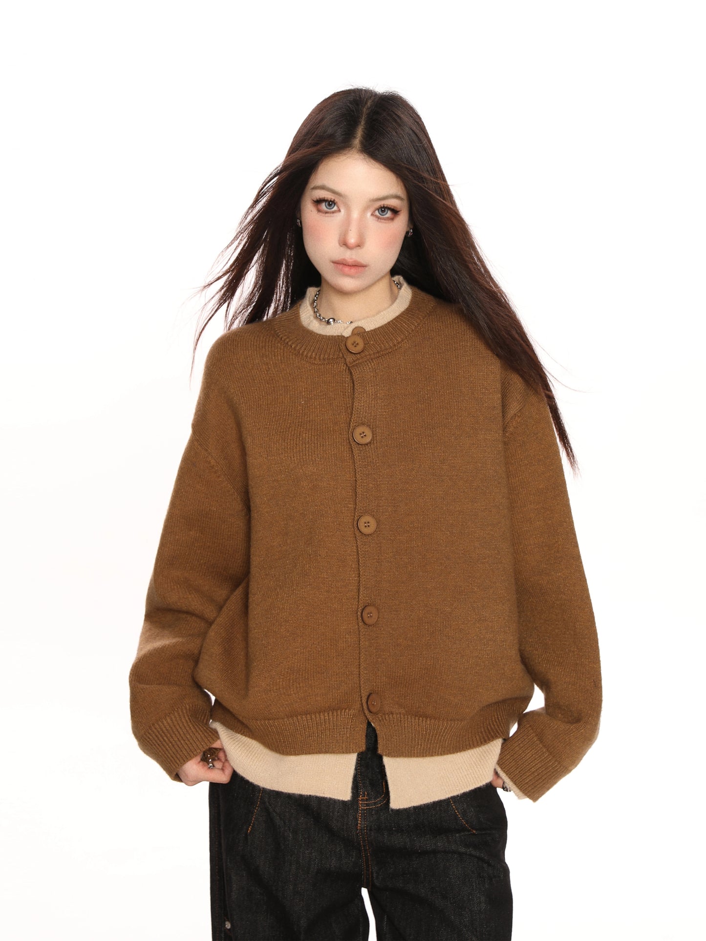 Contrast Fake Two Pieces Knit Sweater