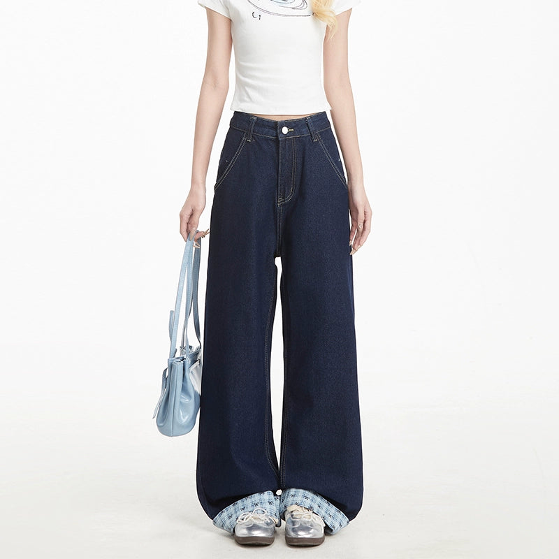 High Street Plaid Patchwork Jeans