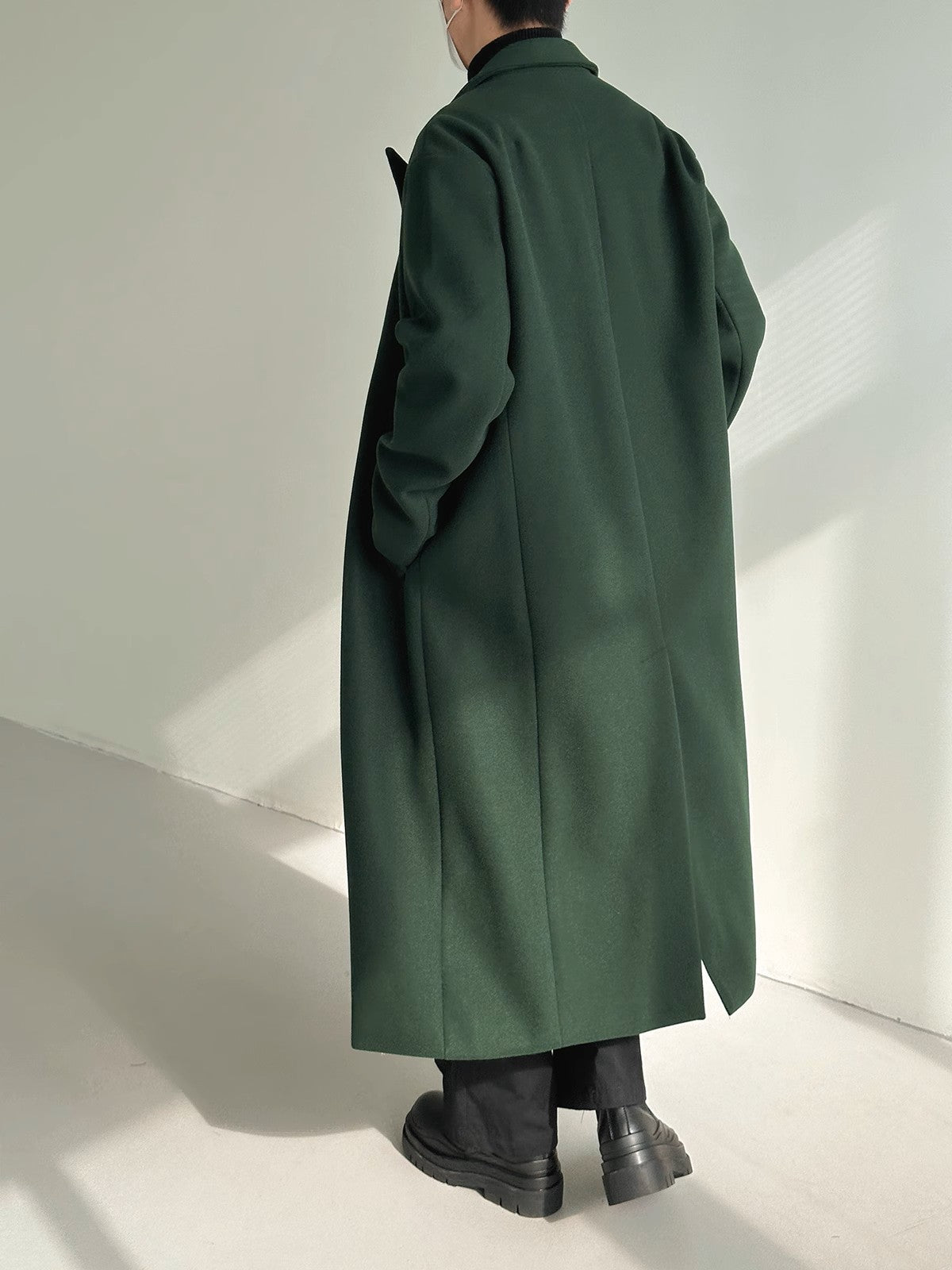 Green Woolen Single Breasted Trench Coat