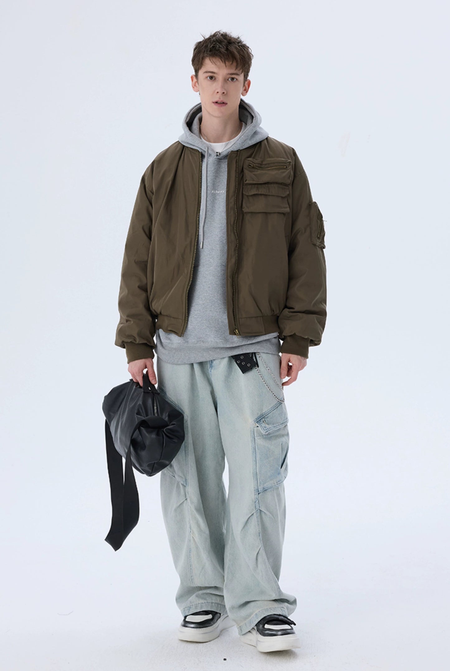 Cropped Down Boxy Padded Casual Bomber Jacket
