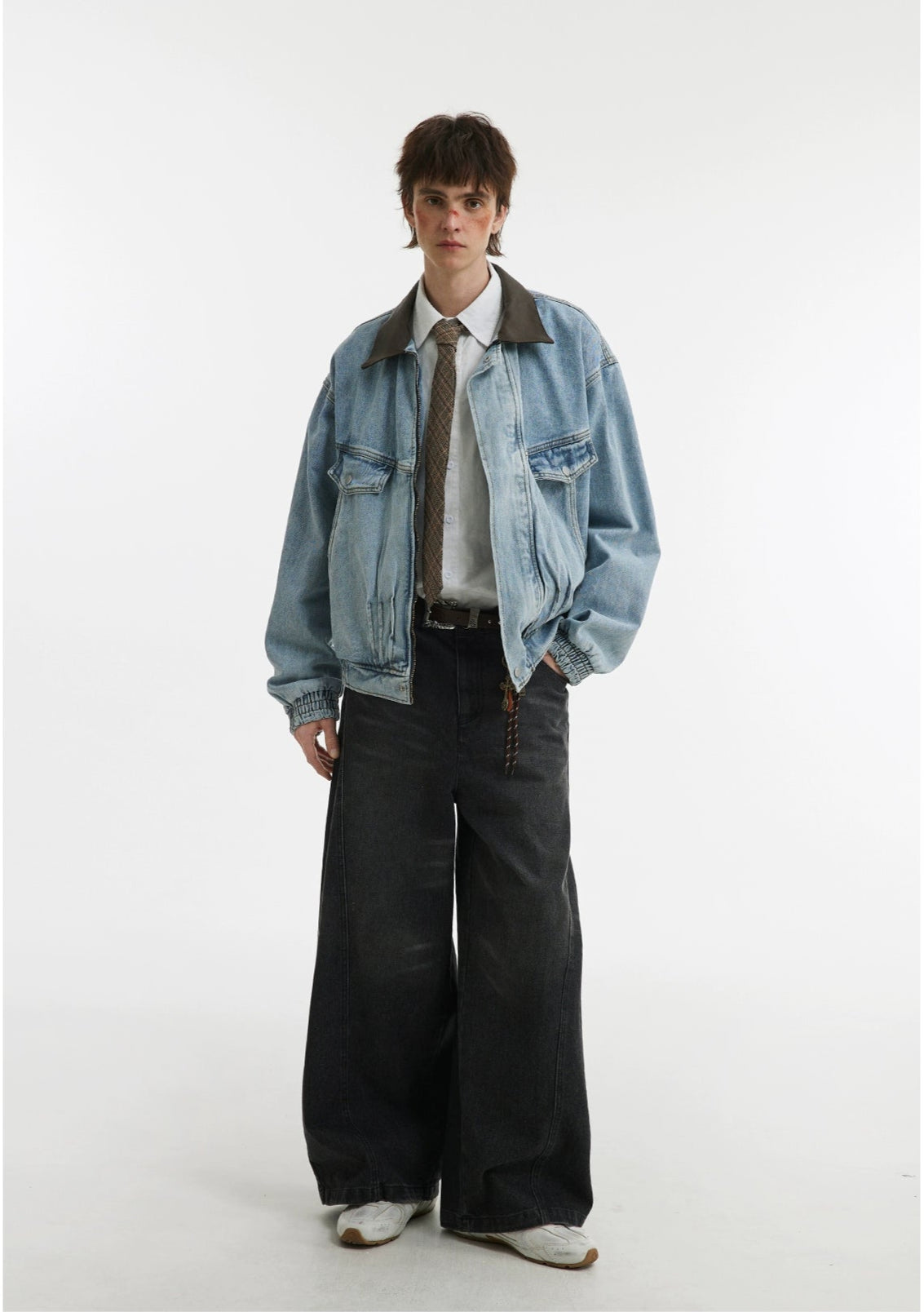 Denim Sillouete Washed Black Lapel Jacket