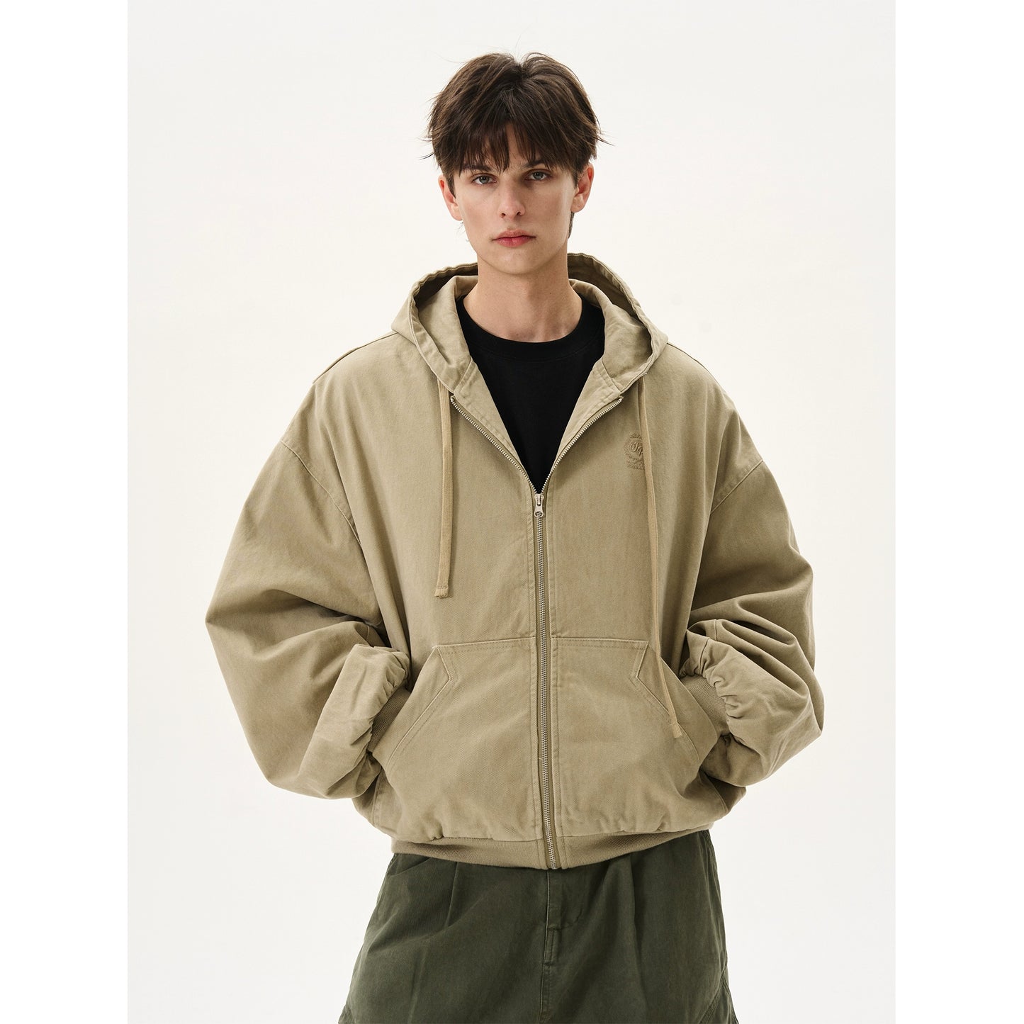 Silhouette Short Casual Boxy Washed Zip-Up Hoodie