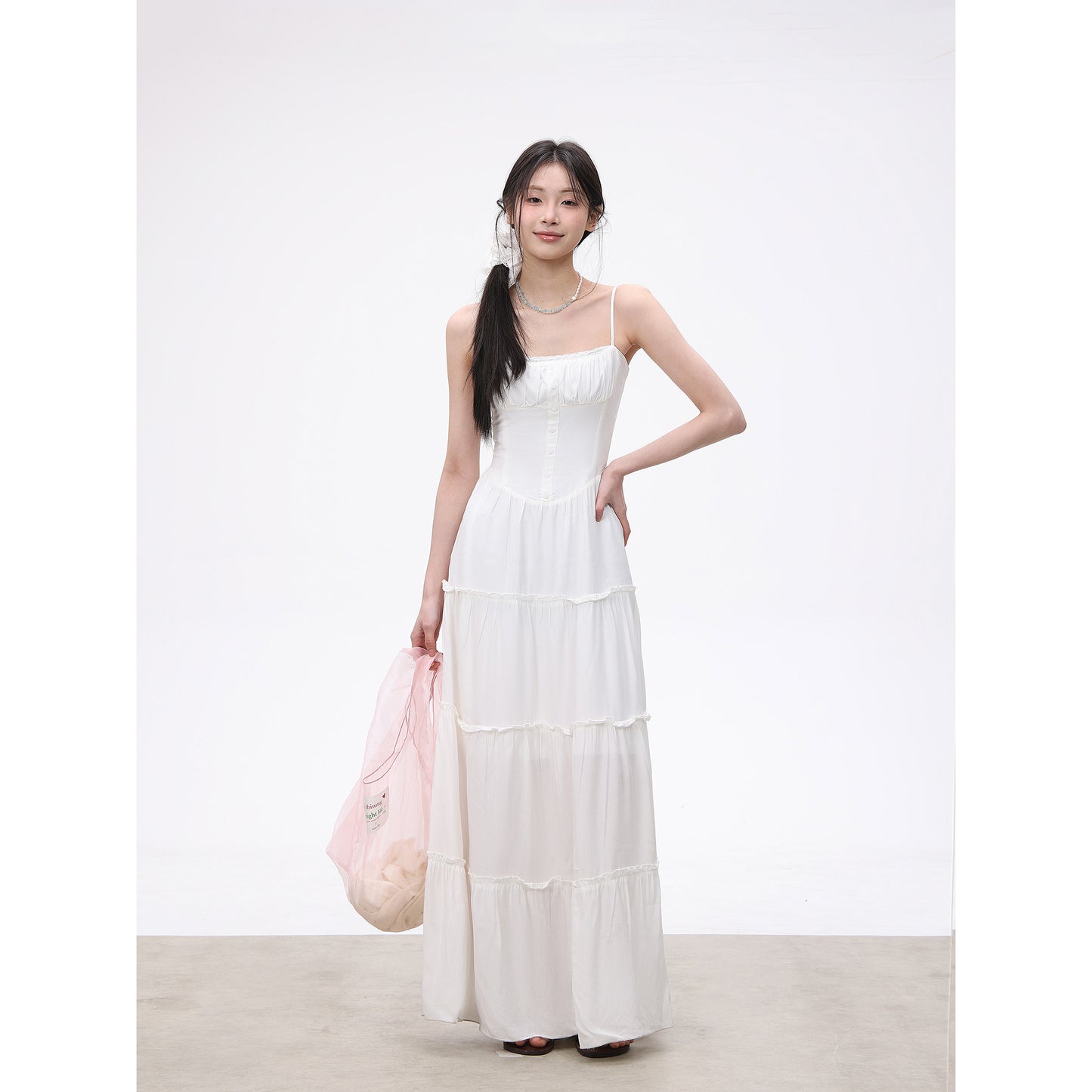 White French A-line Long Dress