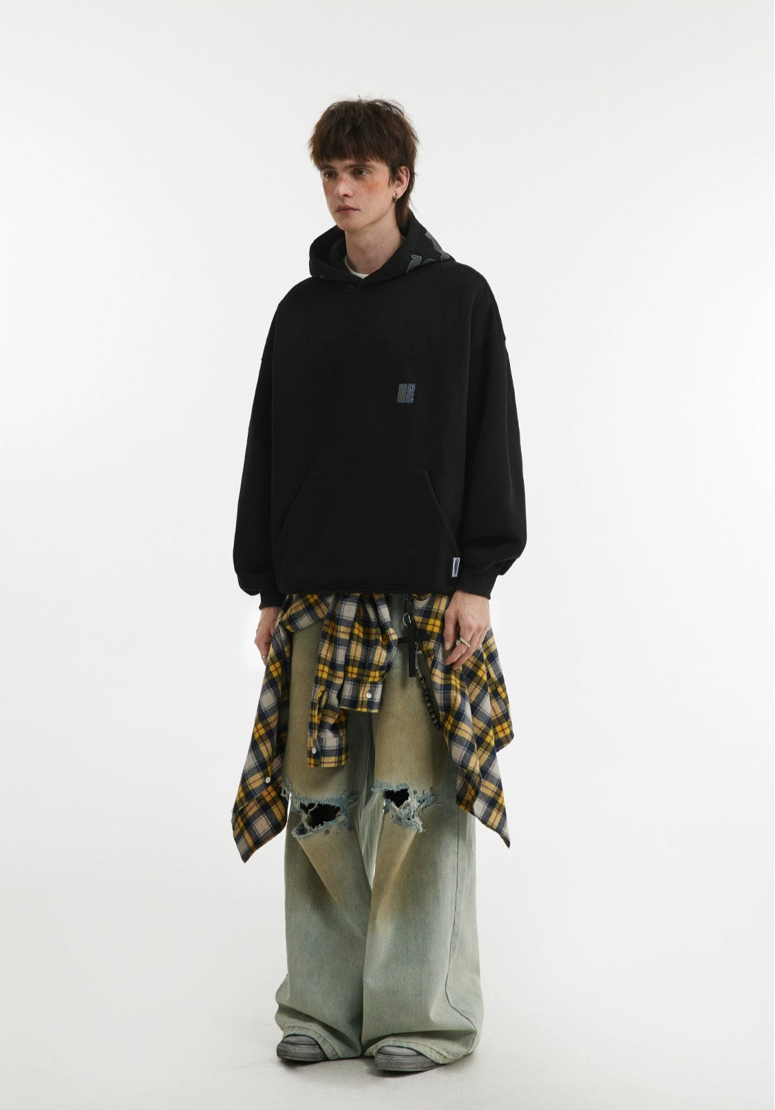 Unisex Heavy Contrast Letter Patch Embroidered Hoodie