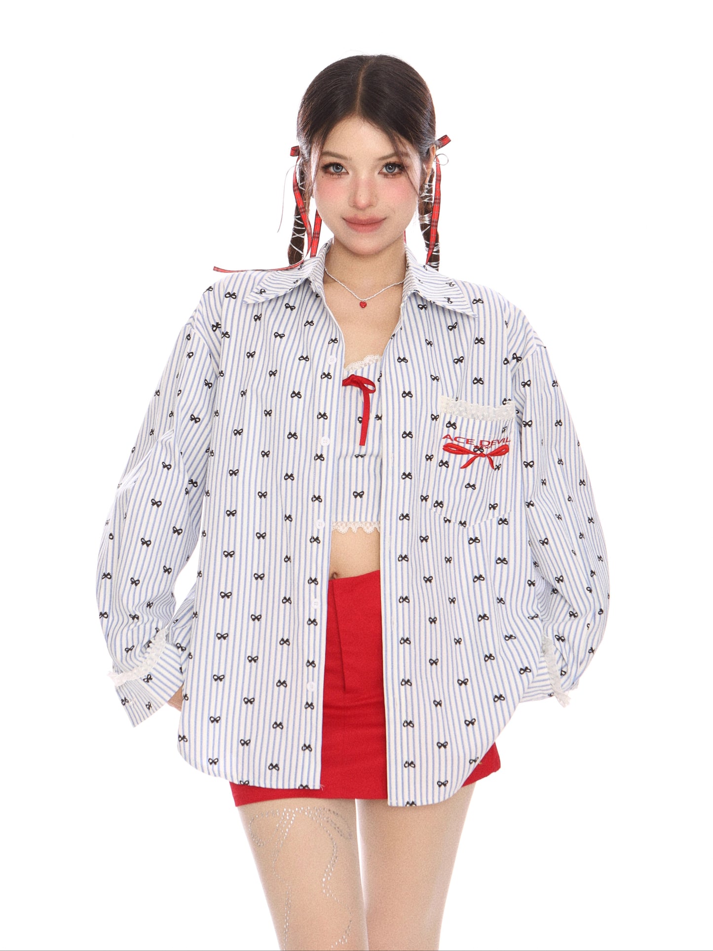 American Bow Embroidered Sleeve Shirt & Mini Top