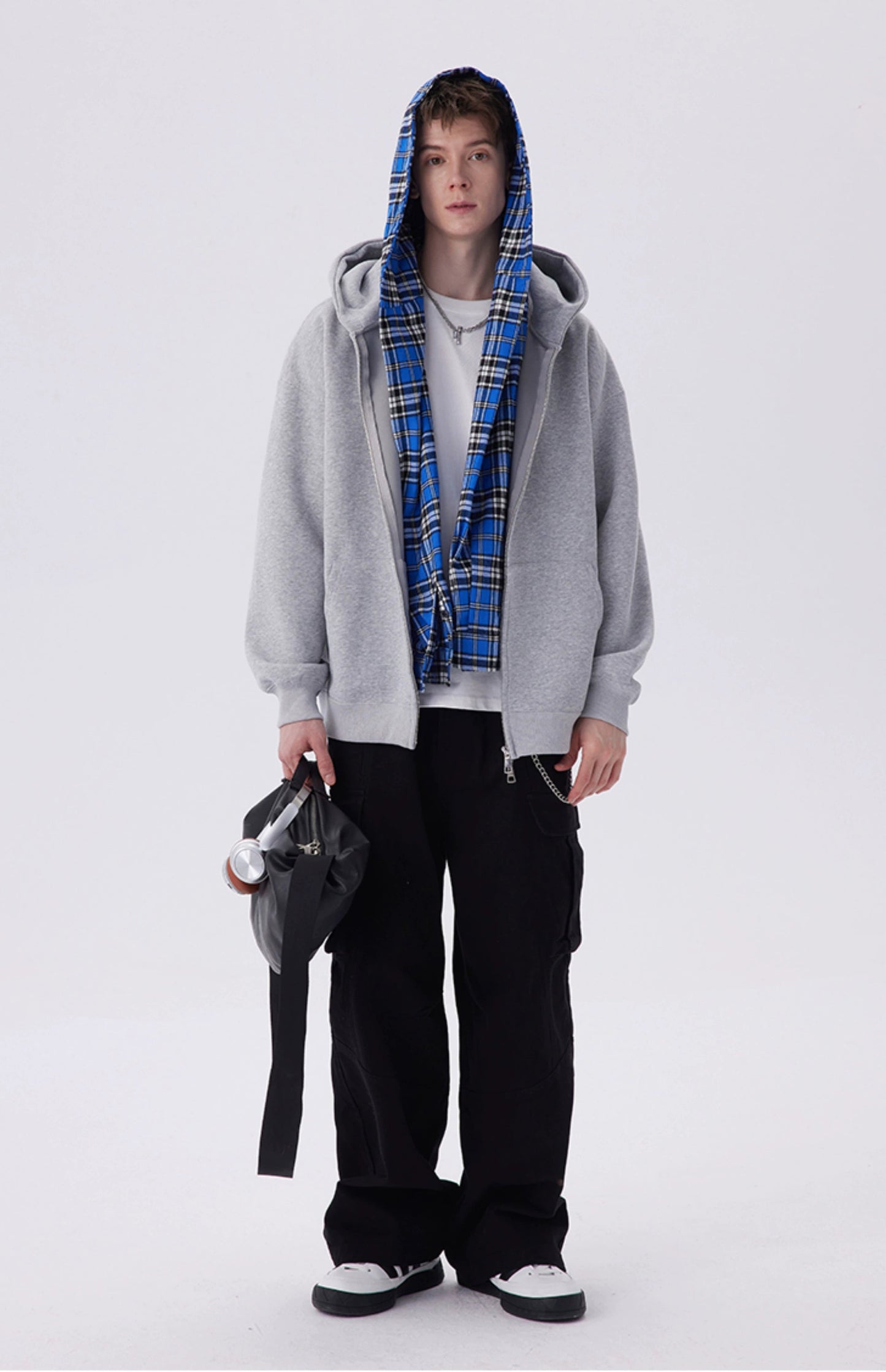 Two-Piece Hoodie Jacket Detachable Plaid