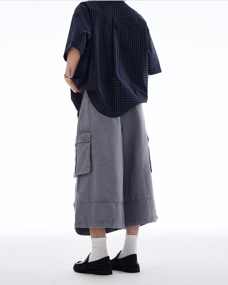 Distressed Cargo Shorts Multi-Pocket Cropped Pants