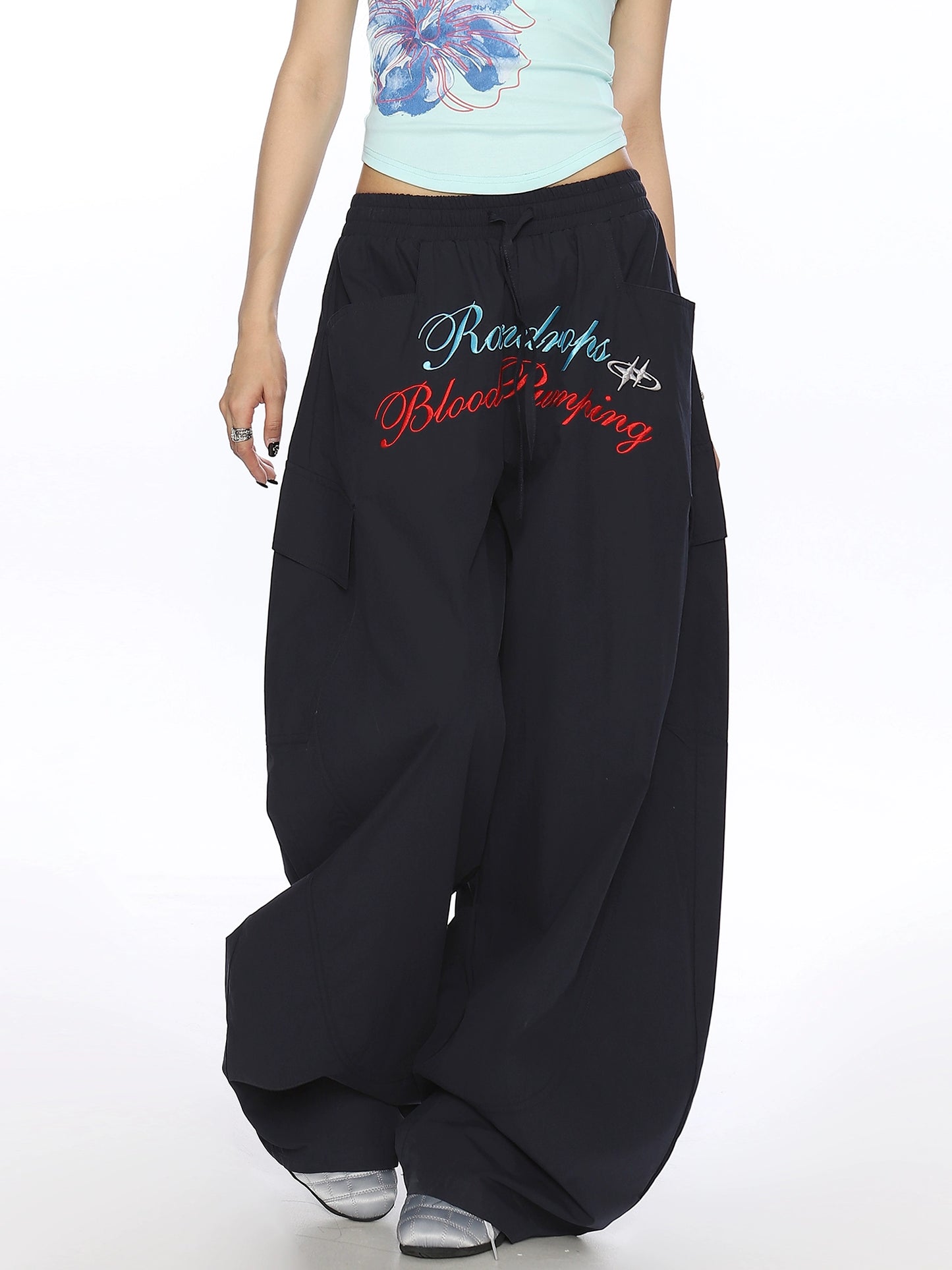 Letter Embroidery Loose Straight Casual Pants