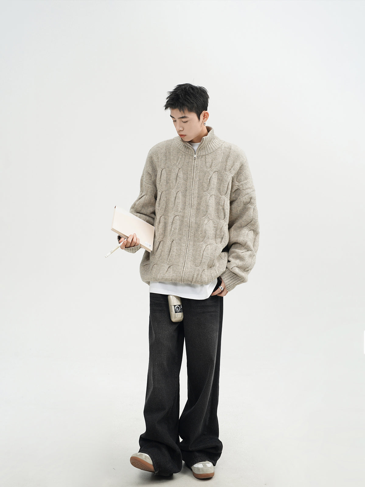 Semi-turtleneck Heavy Spring Cardigan Sweater