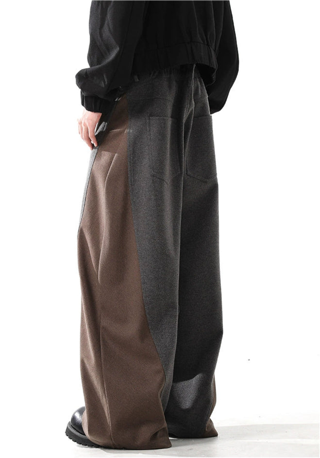 Retro Woolen Stitched Slacks Wide-Leg Pants