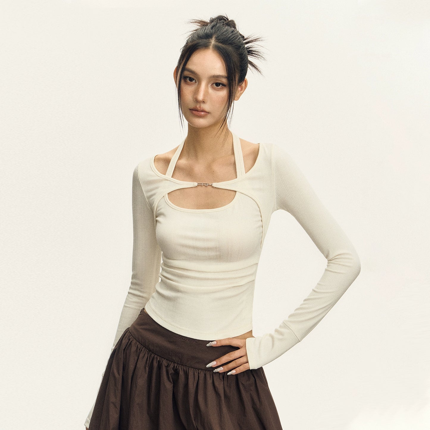 Retro Design Sense Strappy Long Sleeve Top