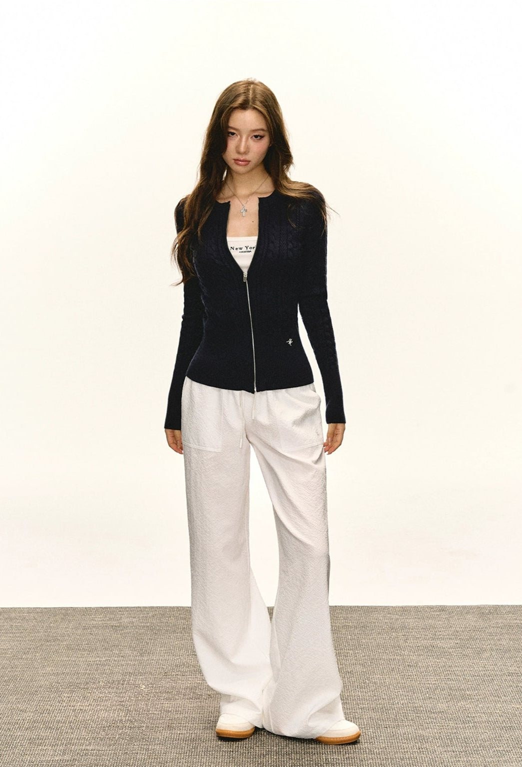Round Neck Cable Cardigan Sweater