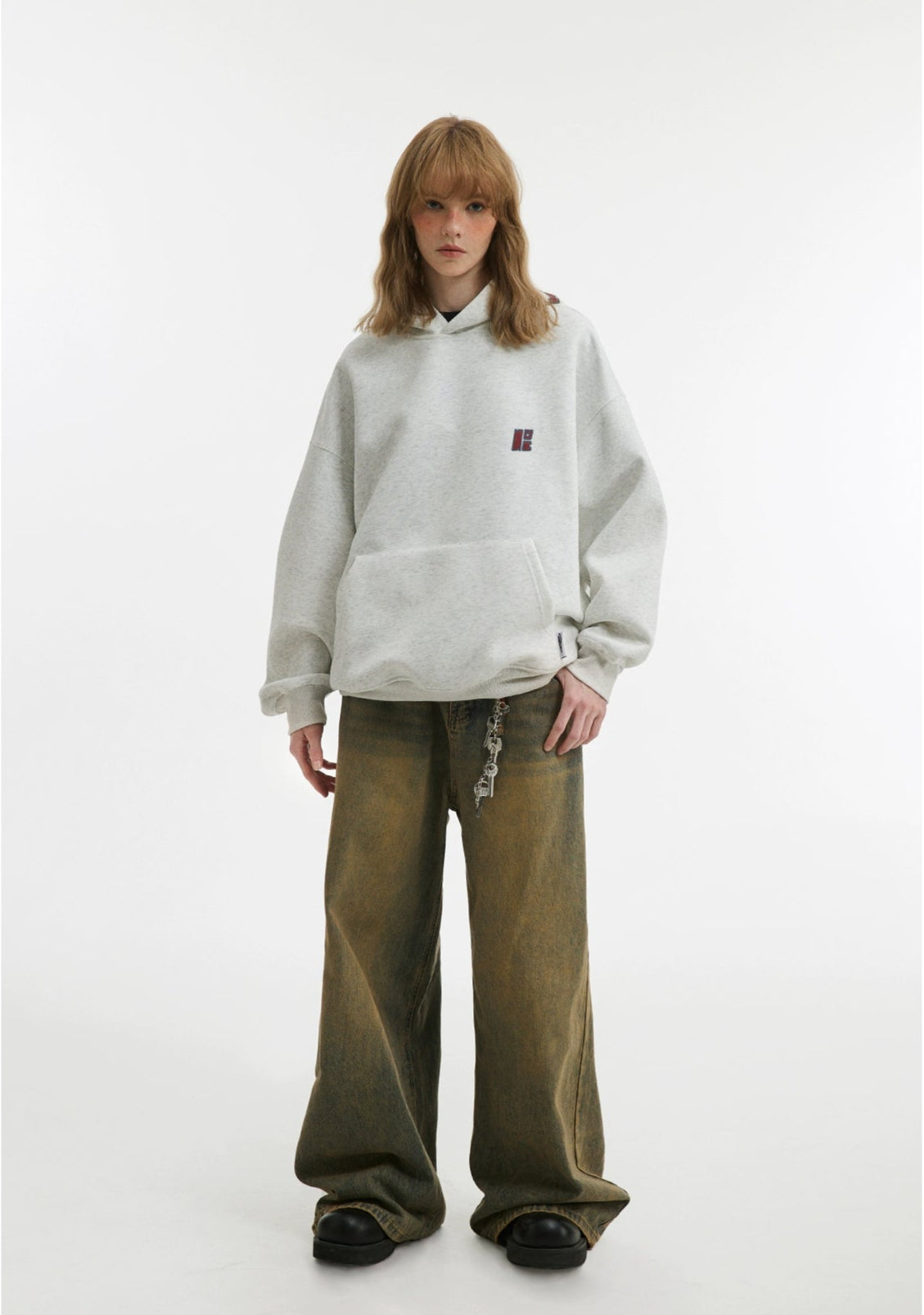 Unisex Heavy Contrast Letter Patch Embroidered Hoodie