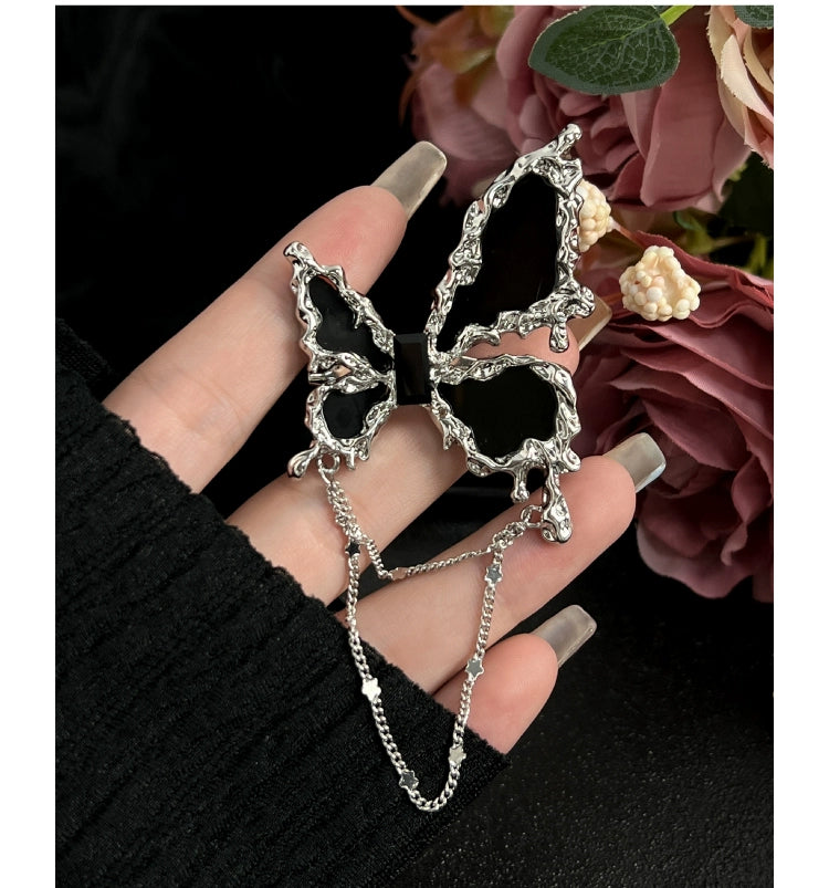 AC17 | Black butterfly tassel sweater brooch