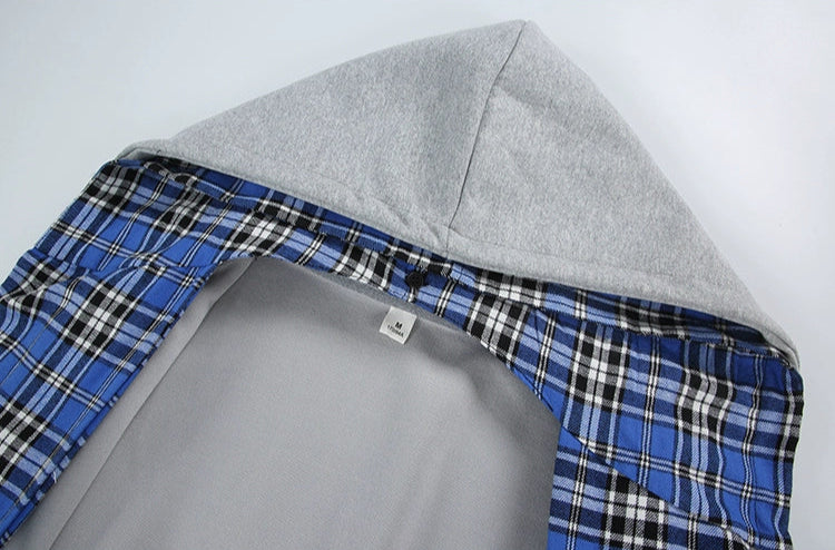 Two-Piece Hoodie Jacket Detachable Plaid