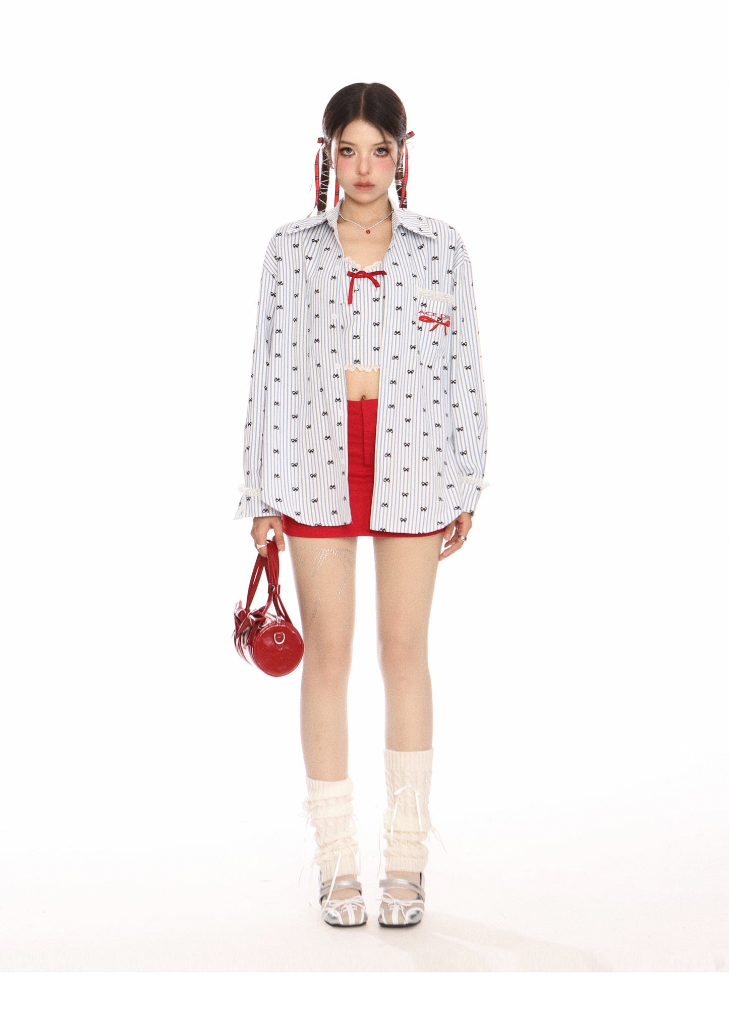 American Bow Embroidered Sleeve Shirt & Mini Top