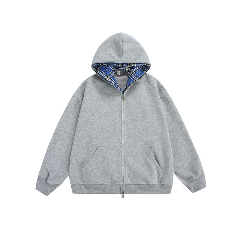 Two-Piece Hoodie Jacket Detachable Plaid