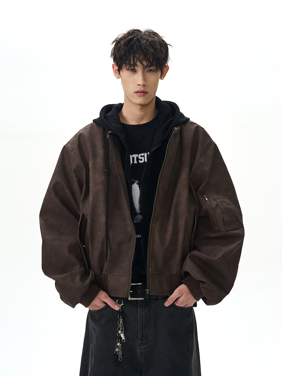 Double Layer Hooded Flight Bomber Jacket