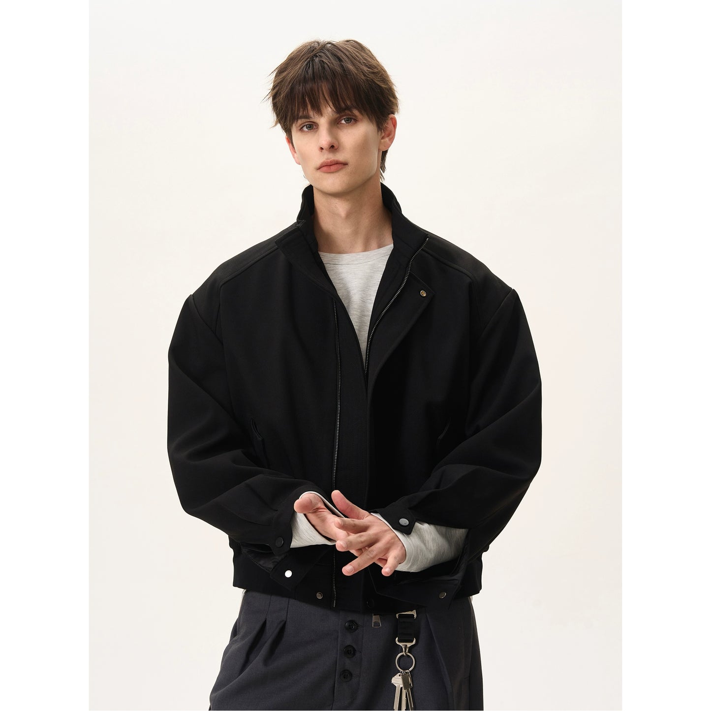 Twill Boxy Fit Stand Collar Jacket