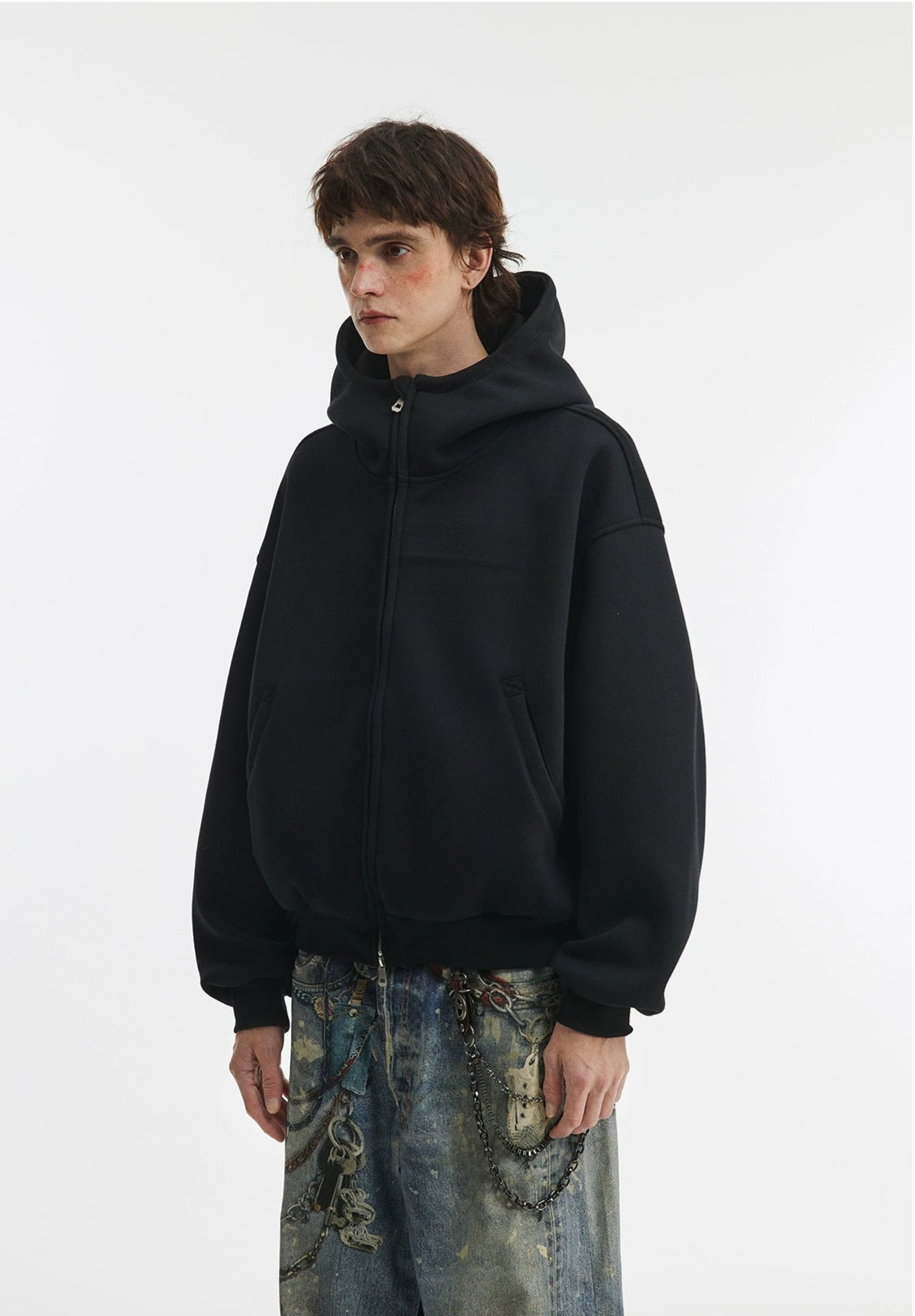 Solid Collar Heavy Weight Hoodie Jacket