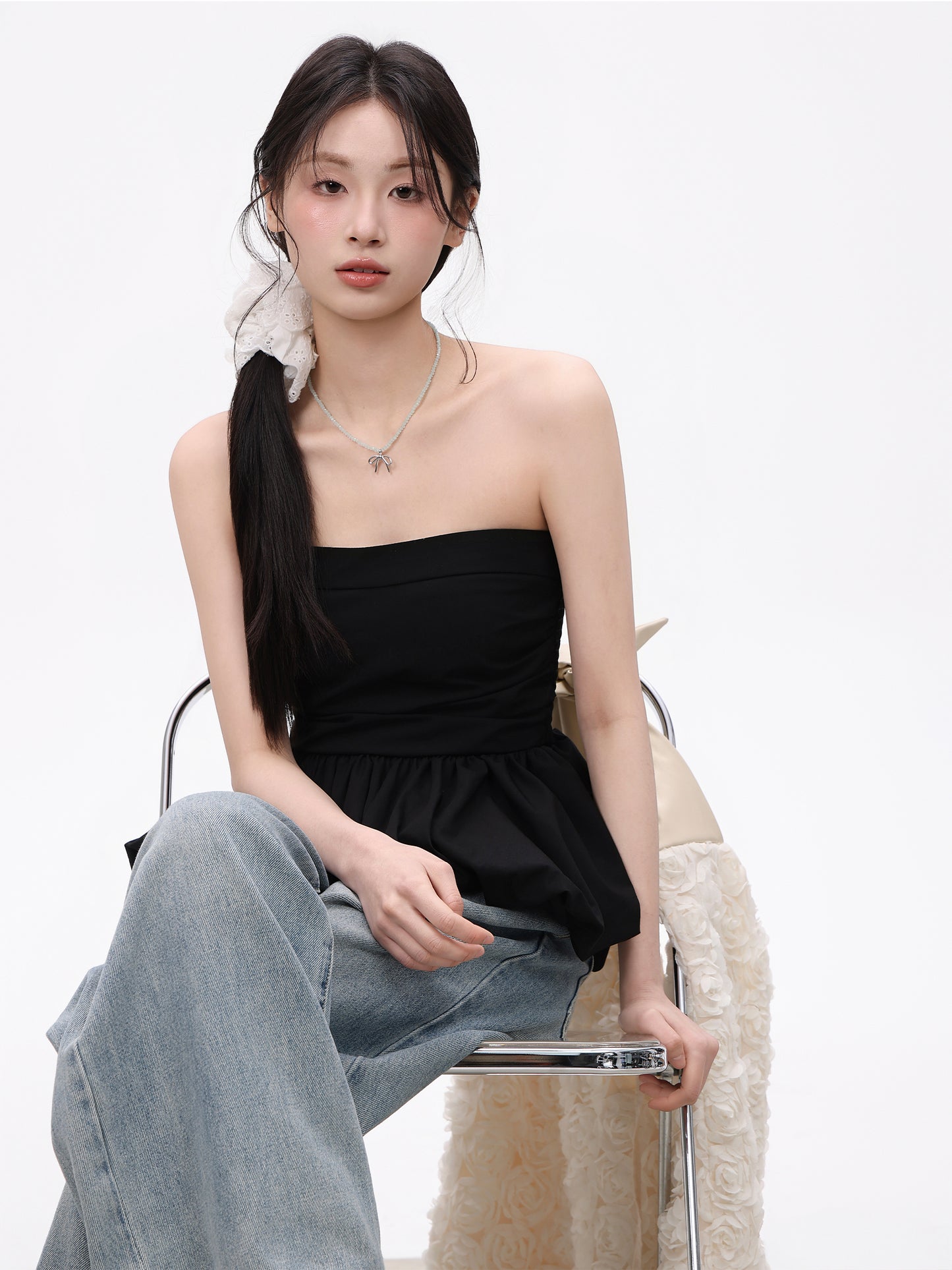Black Slim Bud Sleeveless Mini Top