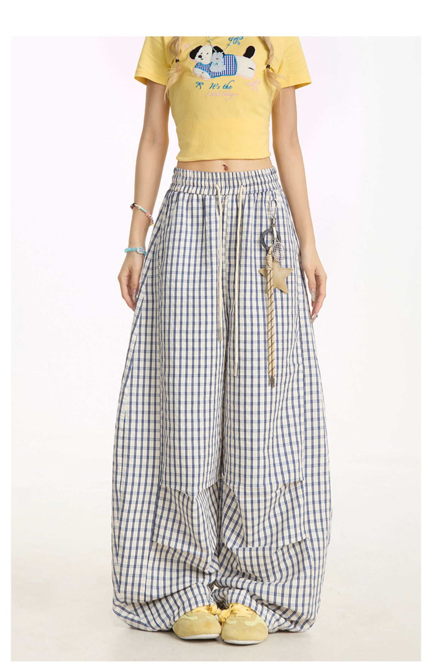 Star Charm Plaid Straight Casual Pants