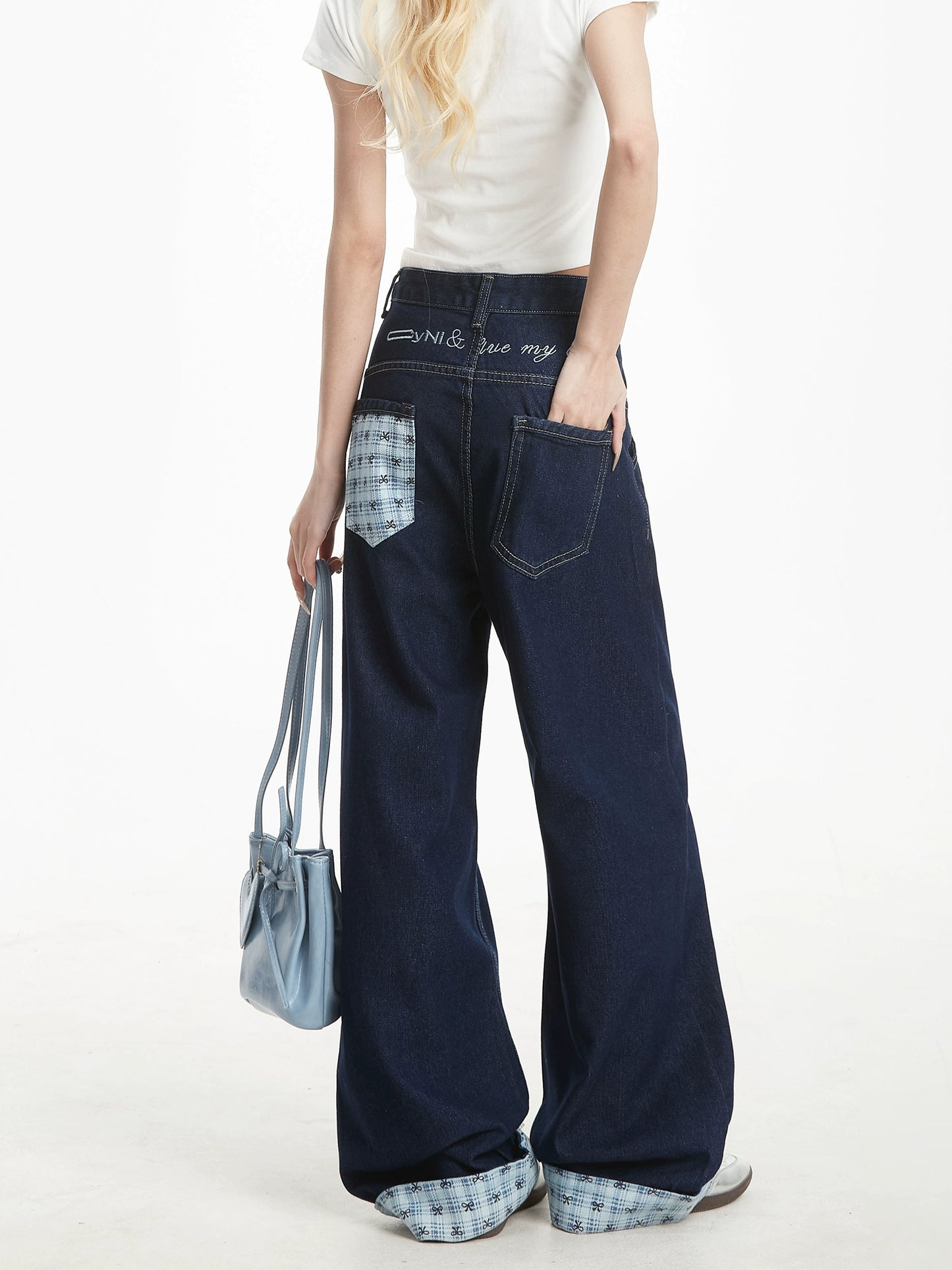 High Street Plaid Patchwork Jeans