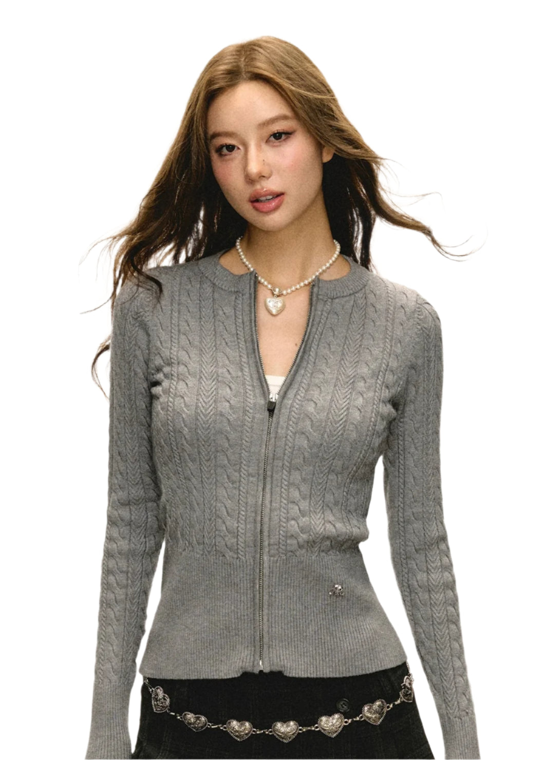 Round Neck Cable Cardigan Sweater