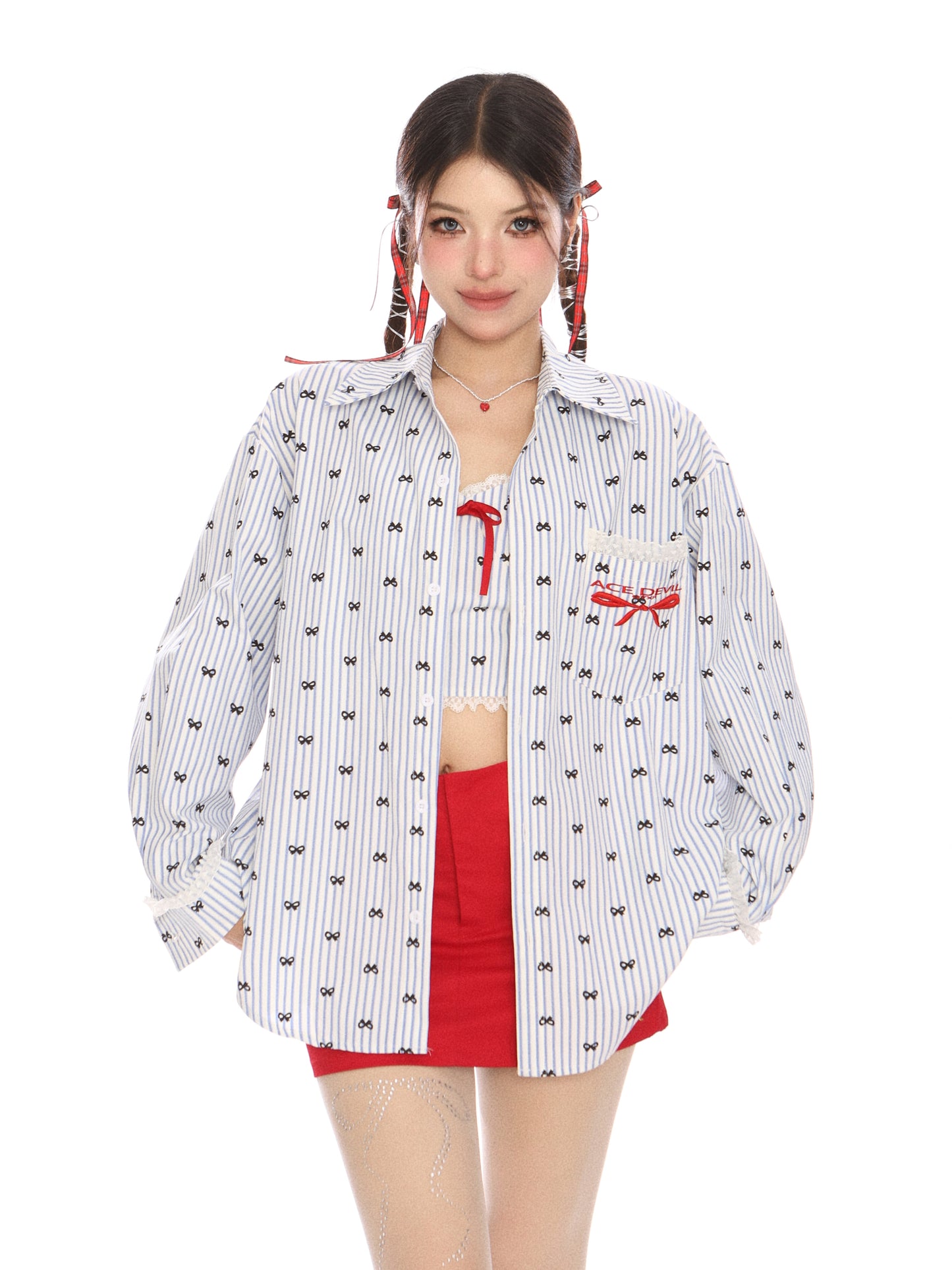 American Bow Embroidered Sleeve Shirt & Mini Top