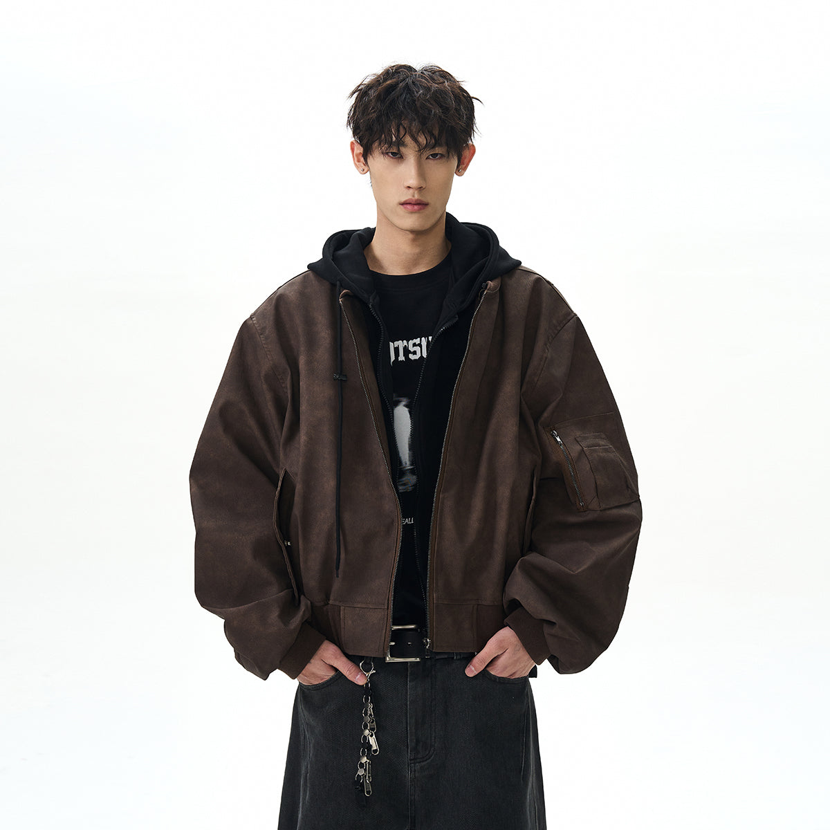Double Layer Hooded Flight Bomber Jacket