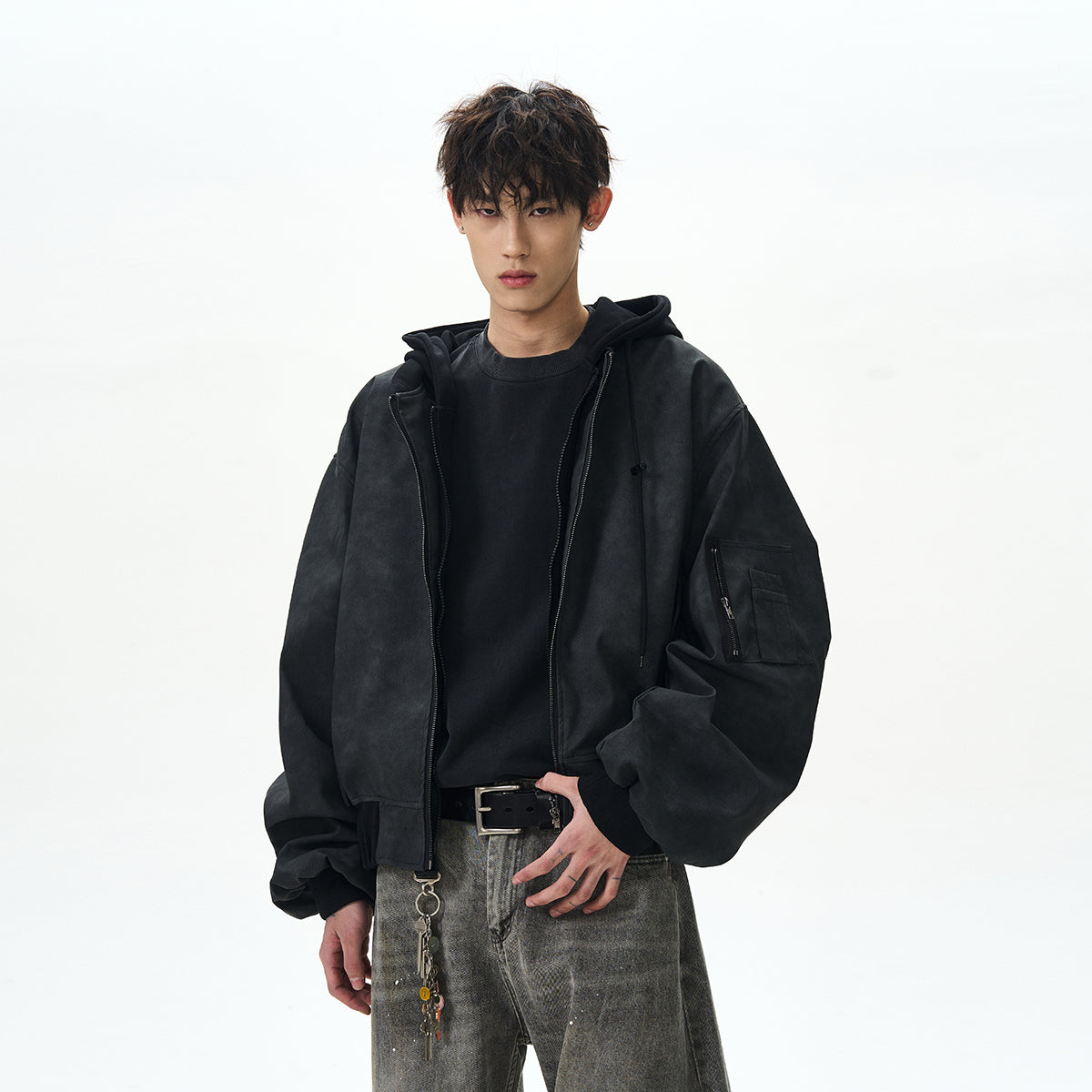 Double Layer Hooded Flight Bomber Jacket