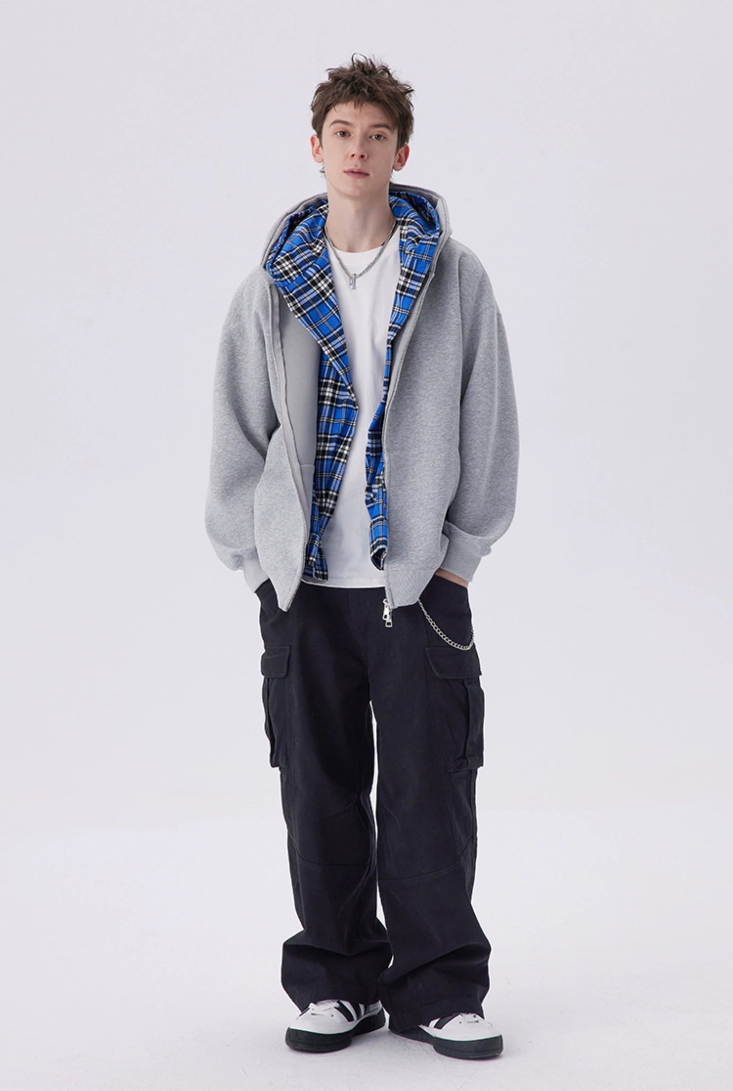 Two-Piece Hoodie Jacket Detachable Plaid