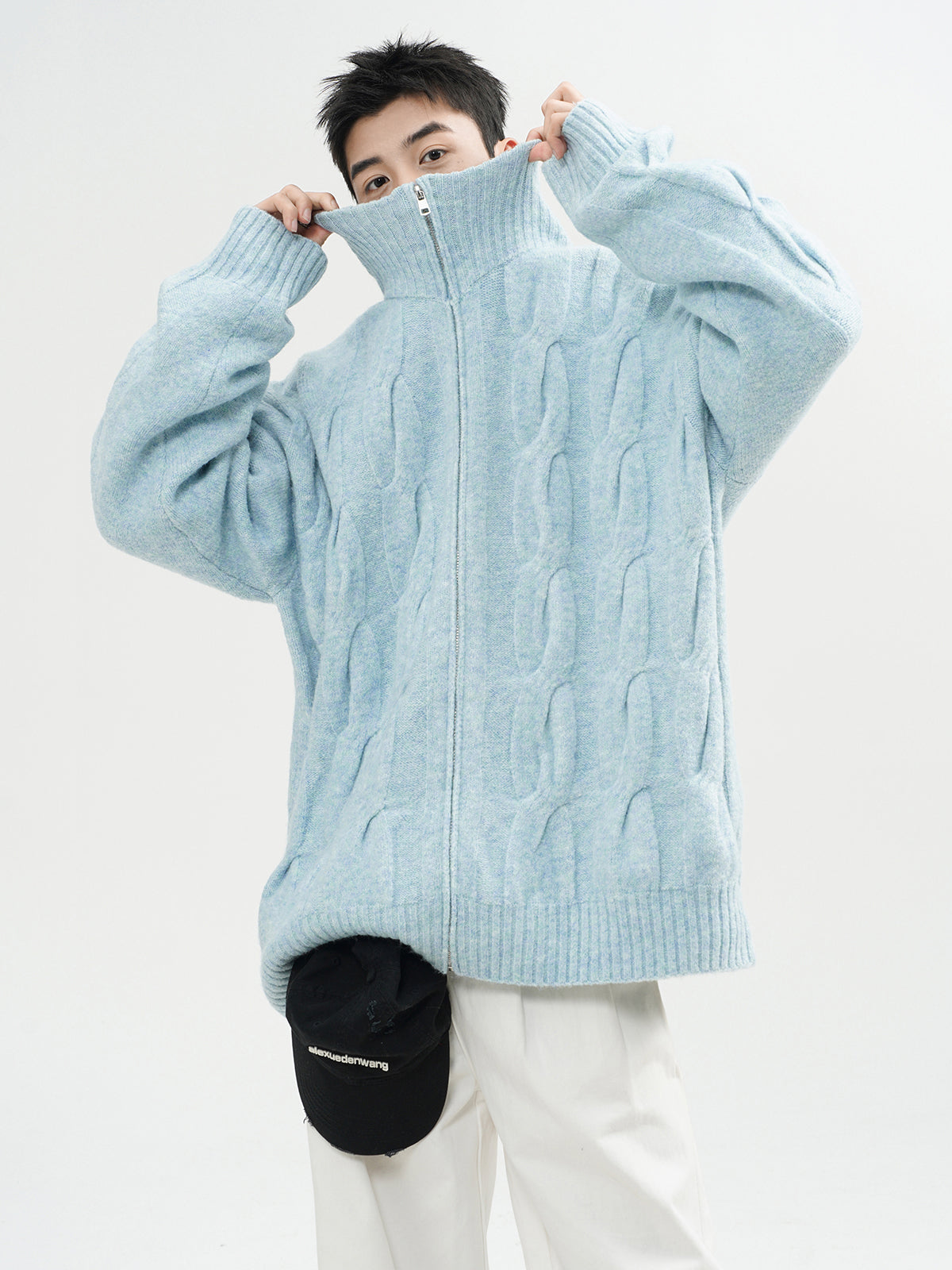 Semi-turtleneck Heavy Spring Cardigan Sweater