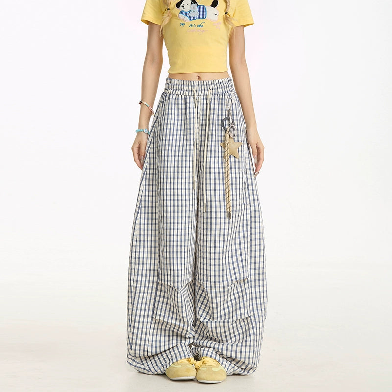 Star Charm Plaid Straight Casual Pants