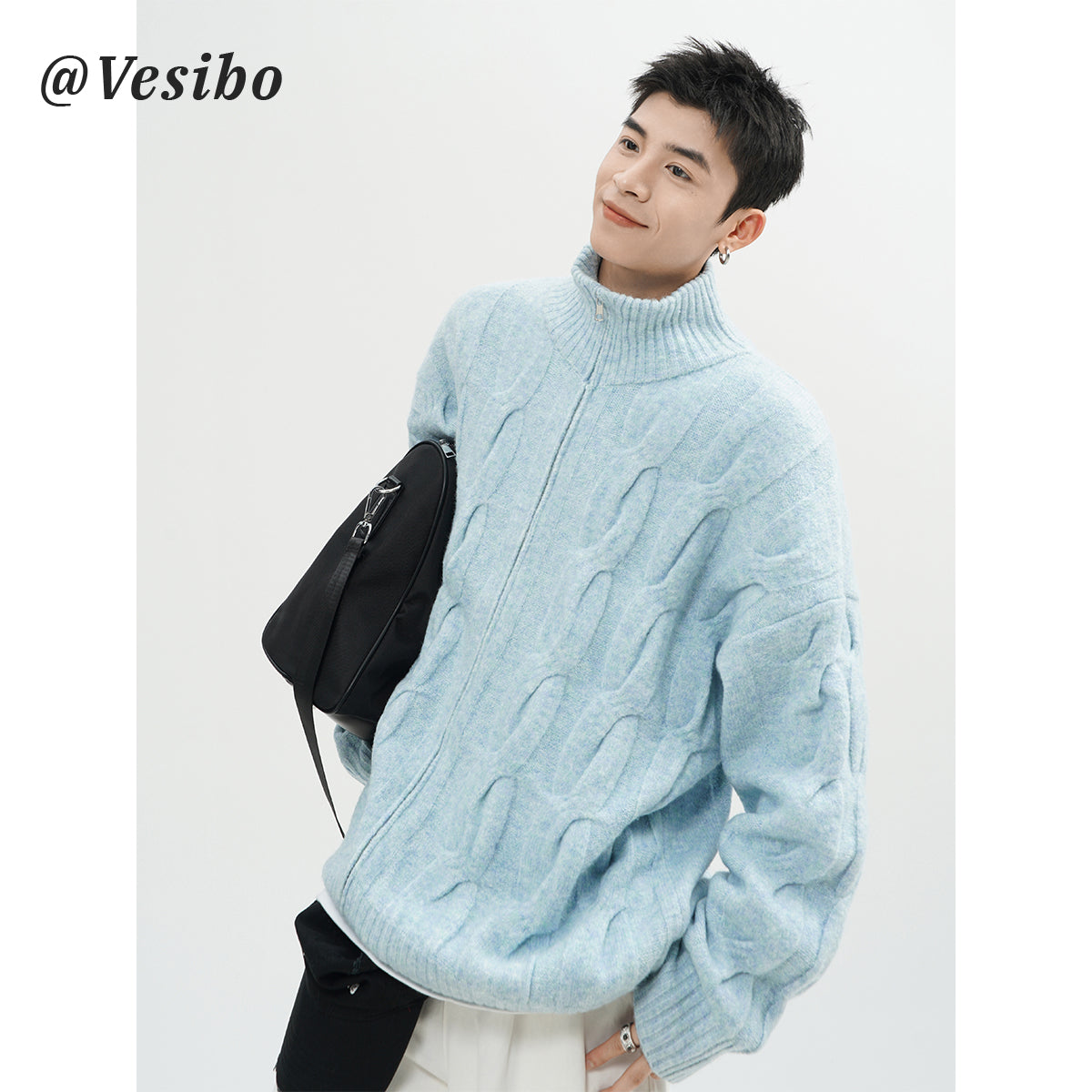 Semi-turtleneck Heavy Spring Cardigan Sweater