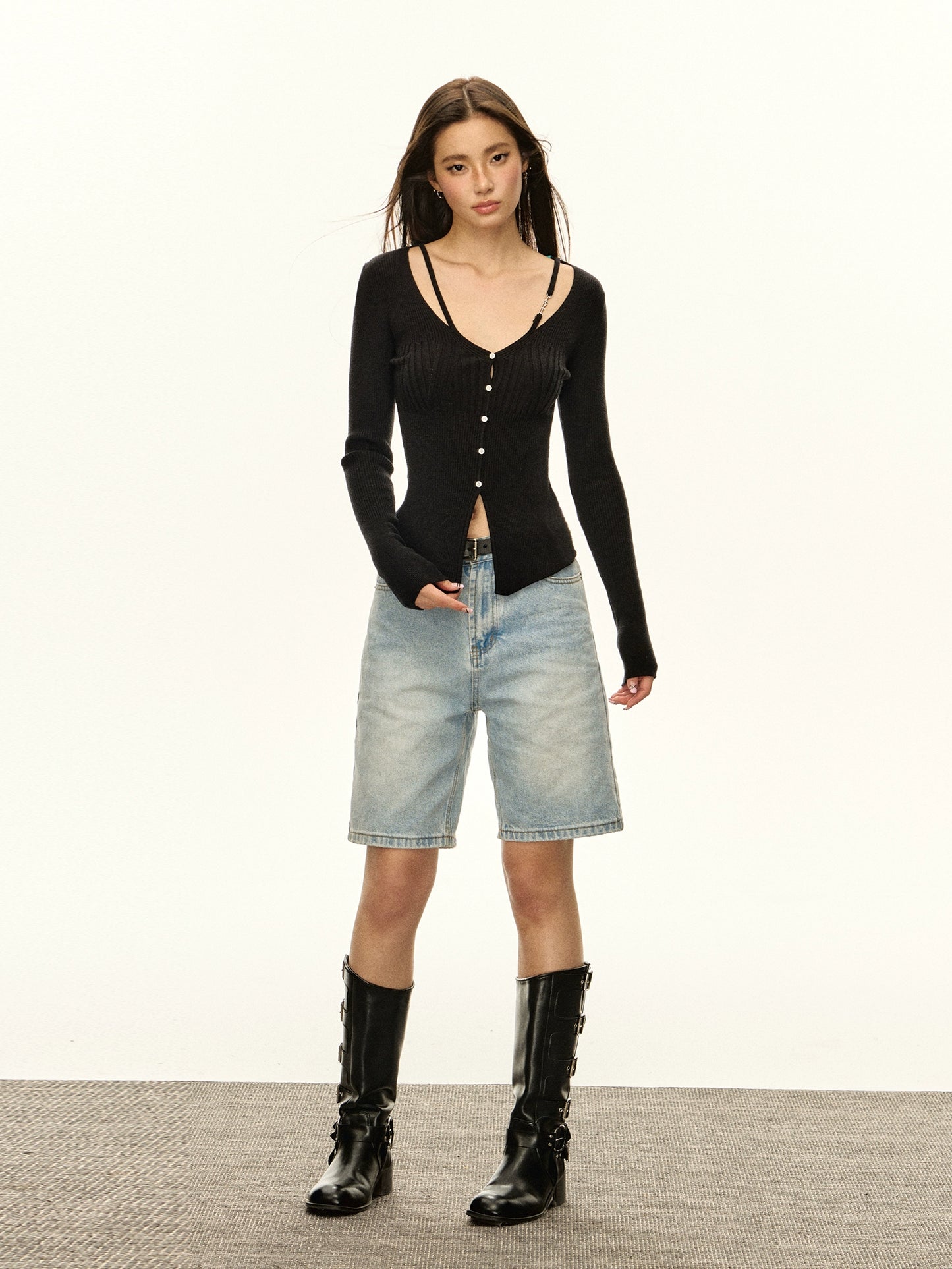 Retro Design Sense Hanging Strain Knitted Cardigan