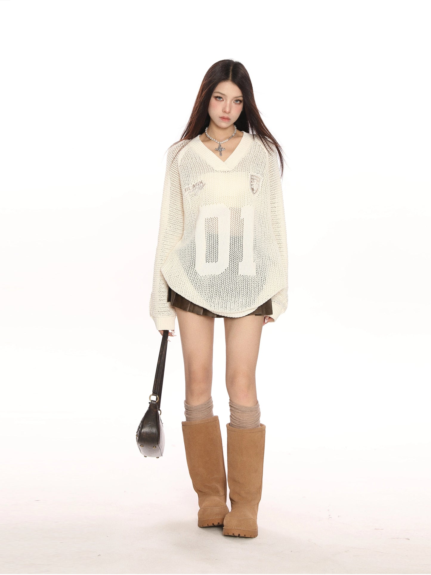 V-neck Cut-Out Knit Sweater Oversize