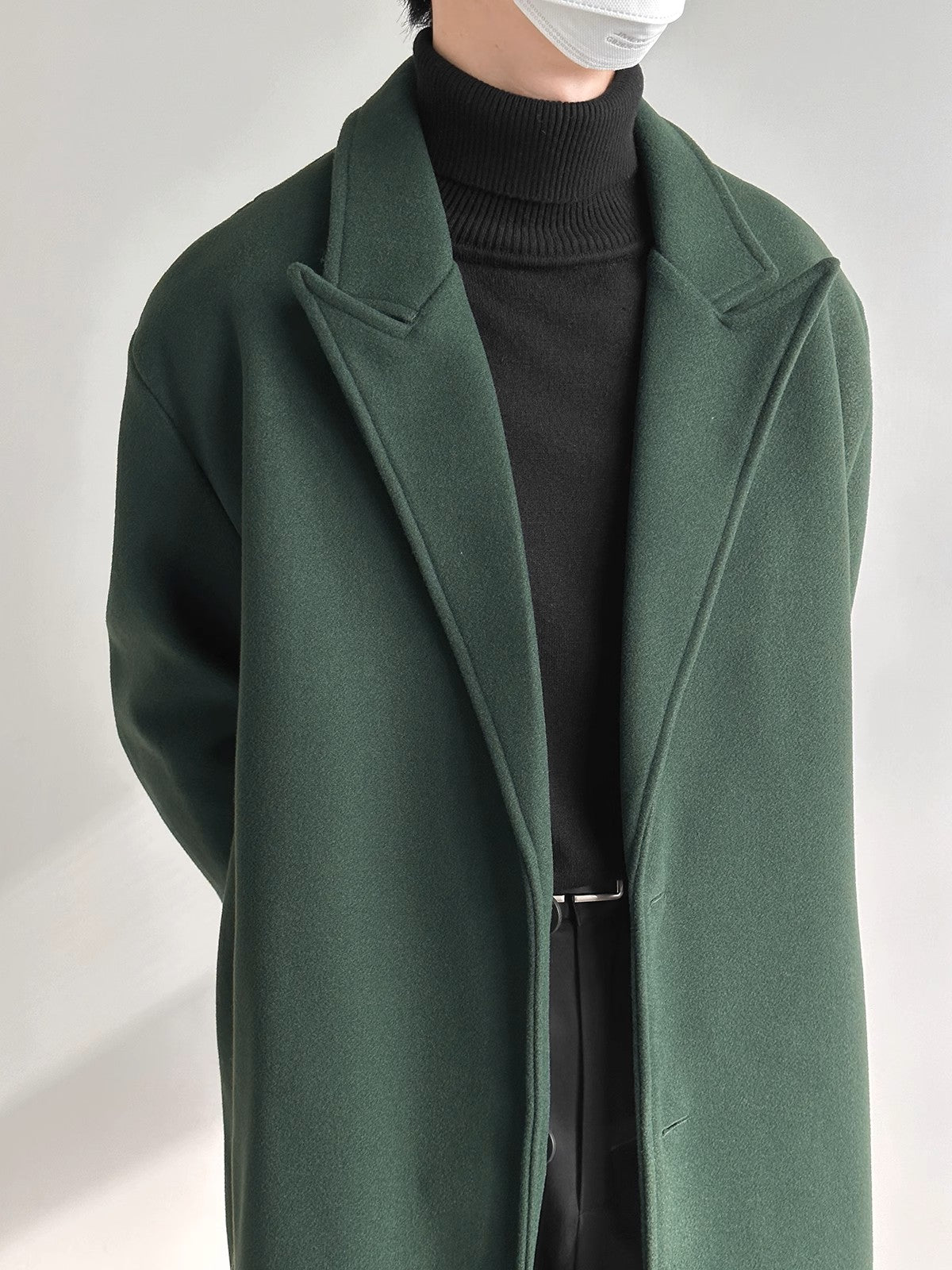 Green Woolen Single Breasted Trench Coat