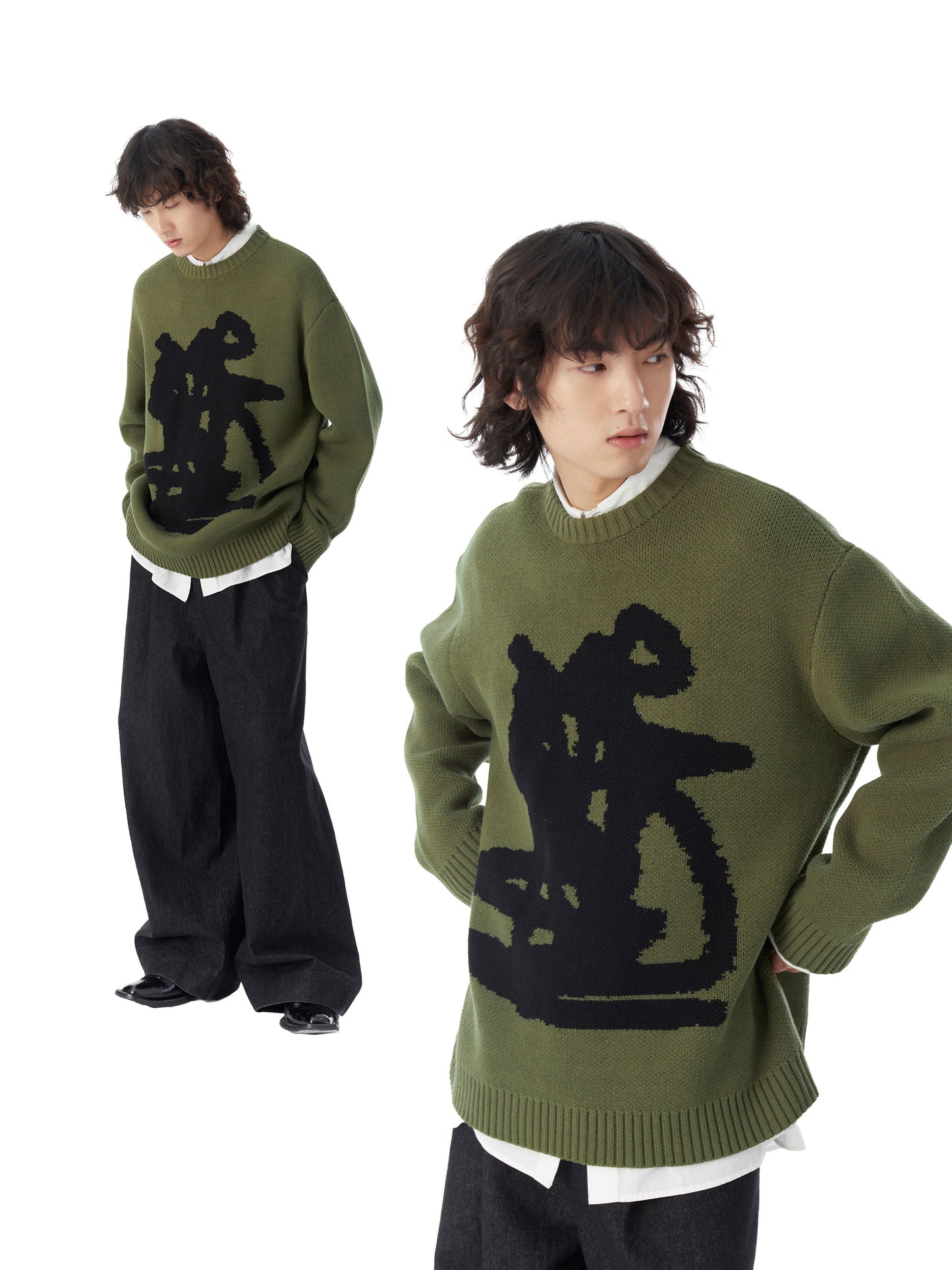 Sneaky Knitted Crewneck Sweater Loose Top