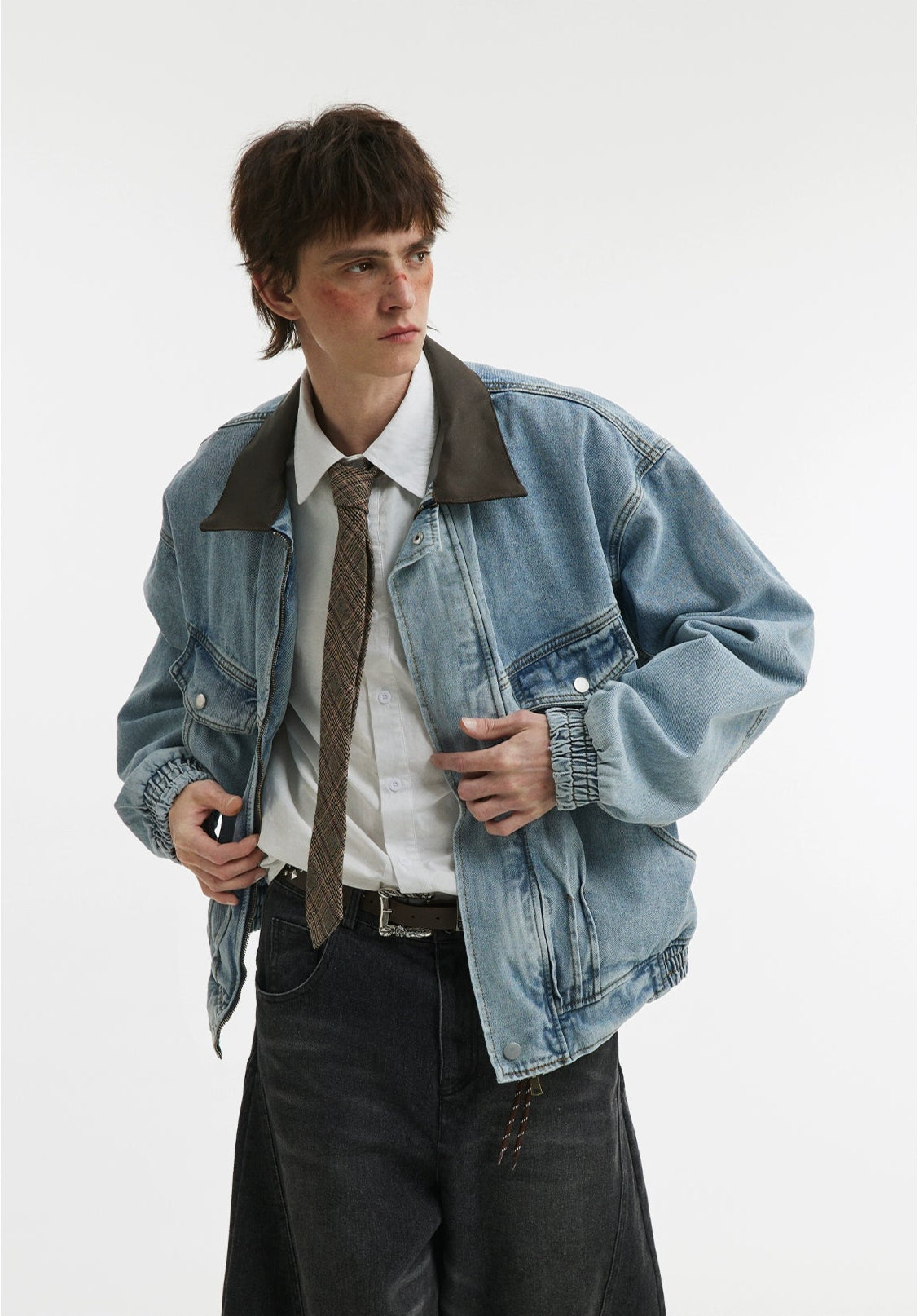 Denim Sillouete Washed Black Lapel Jacket