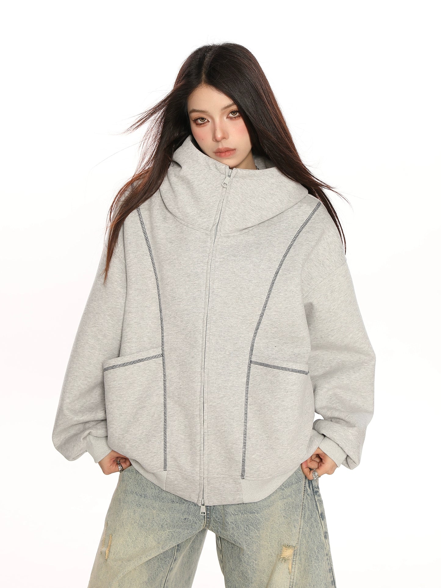 Retro Cardigan Zipper Hooded Jacket