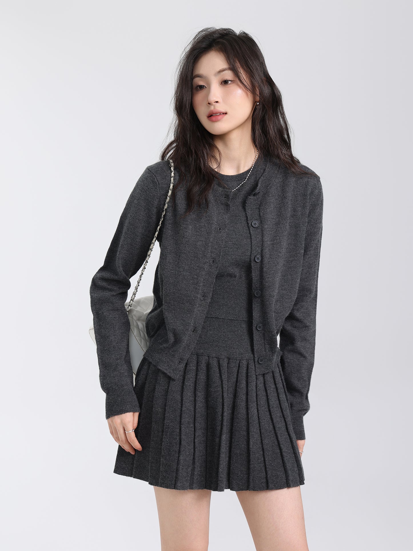 Knit Suit Skirt Cardigan Three-Piece Set