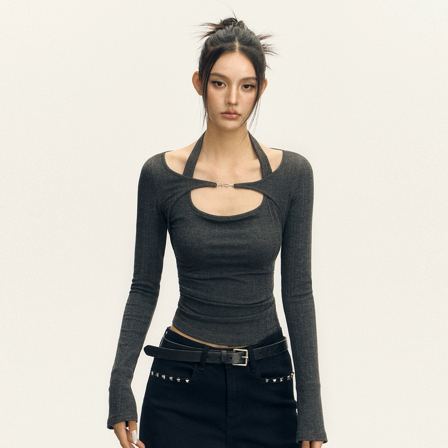 Retro Design Sense Strappy Long Sleeve Top