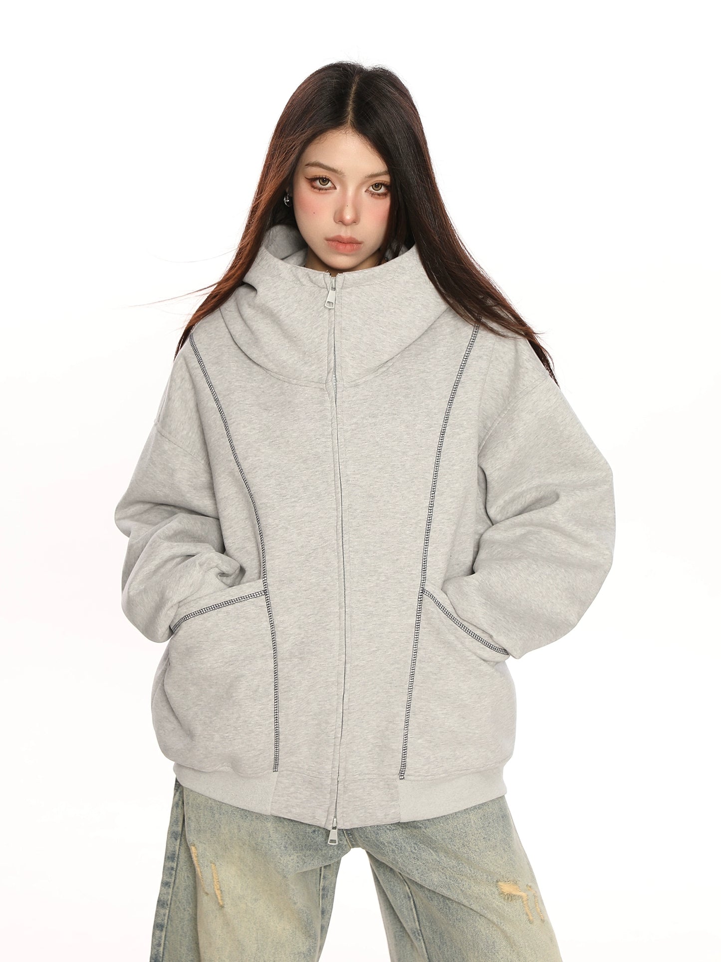 Retro Cardigan Zipper Hooded Jacket